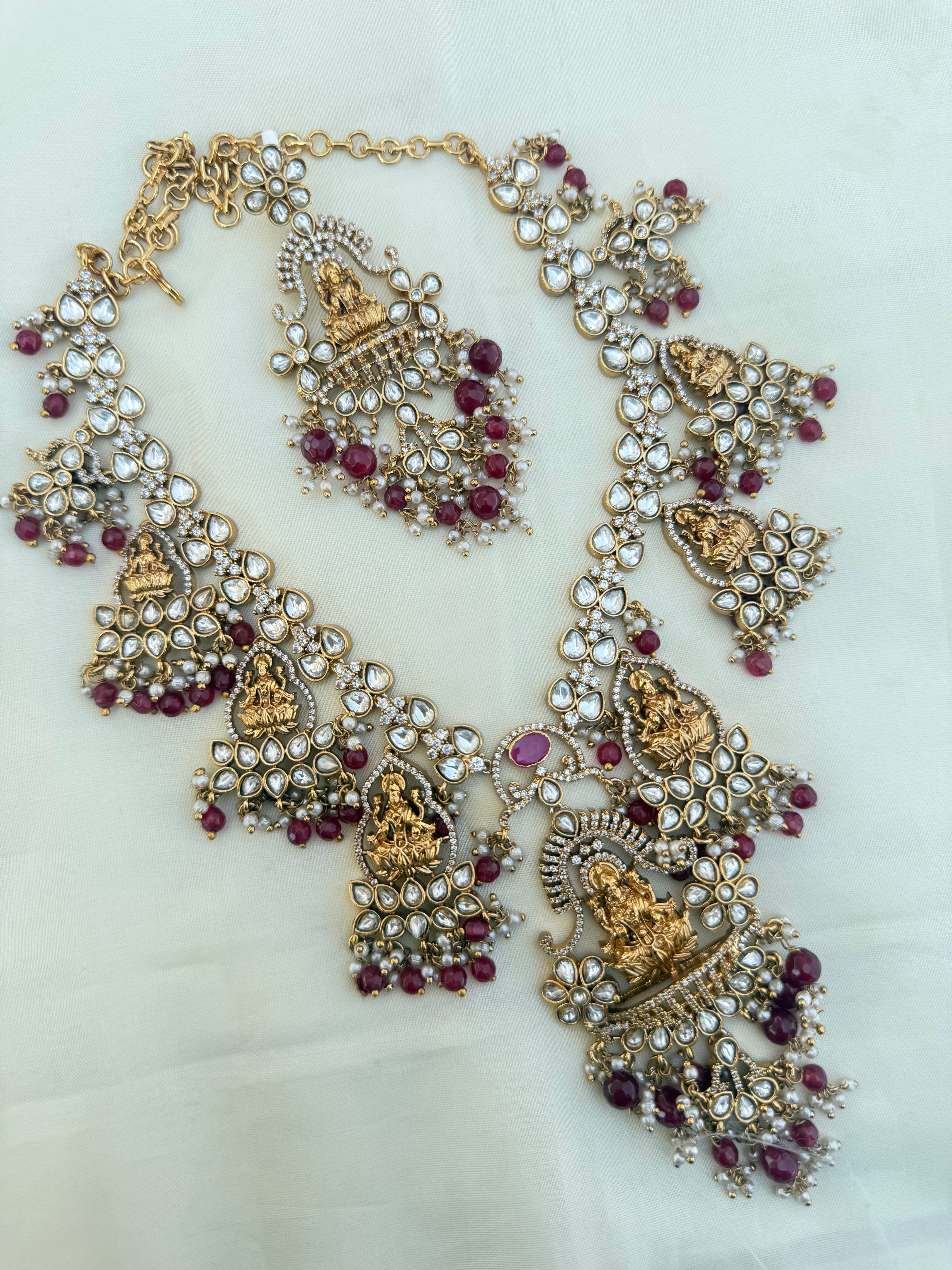 Ns3001 Lakshmi Devi ruby beads uncut Kundan heavy Neckset