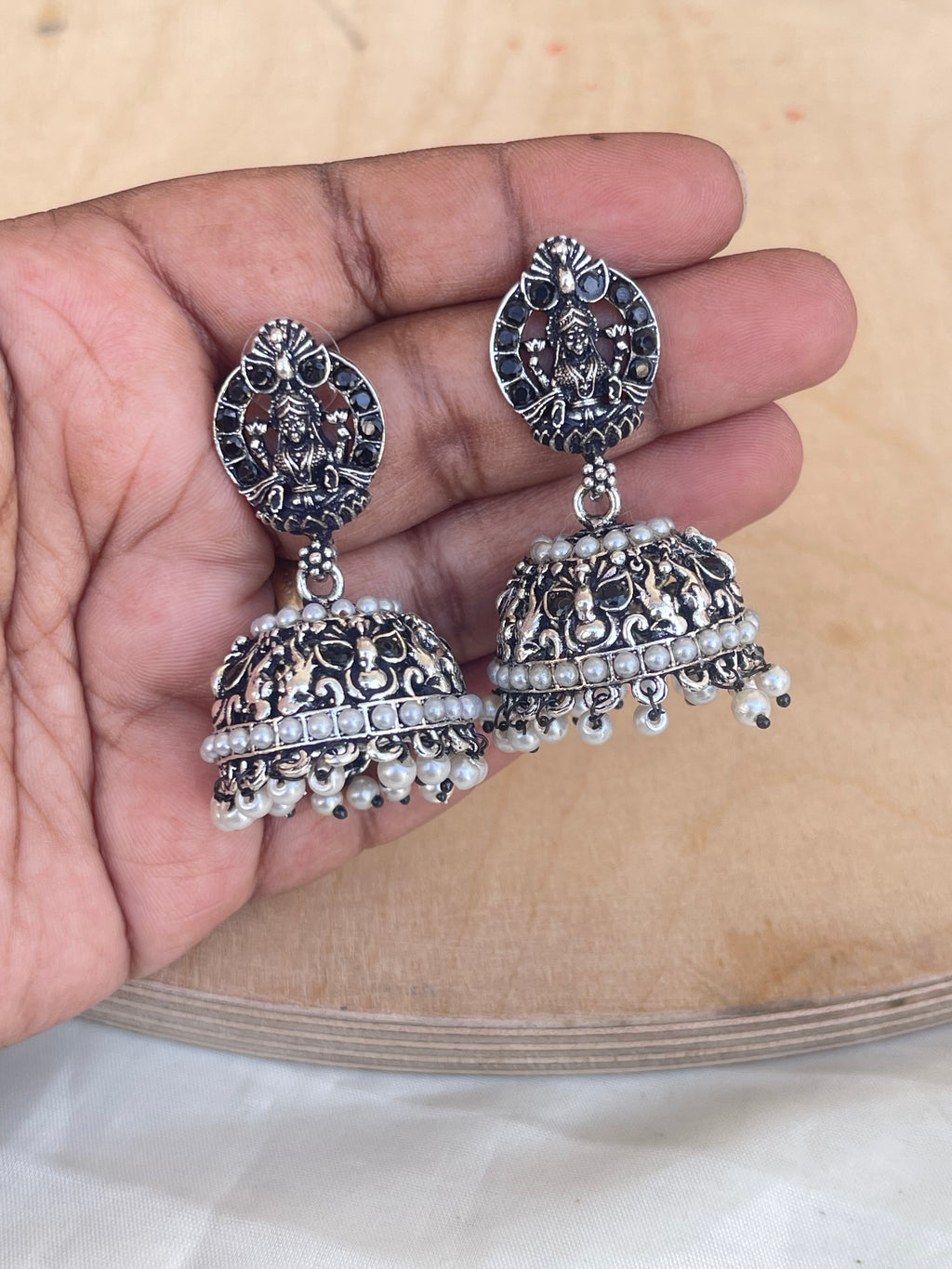Lakshmidevi lightweight oxidised butta earrings