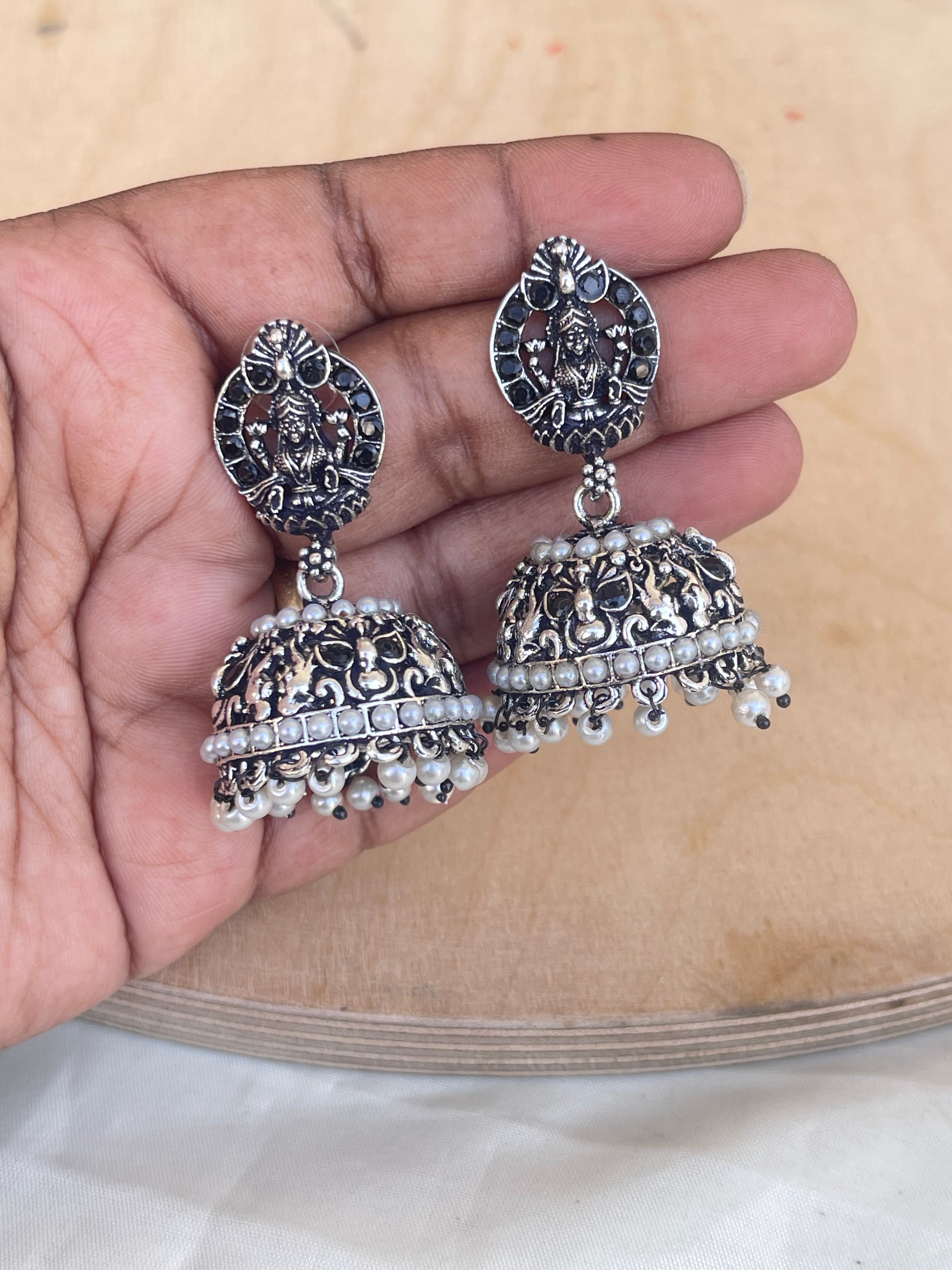 Lakshmidevi lightweight oxidised butta earrings