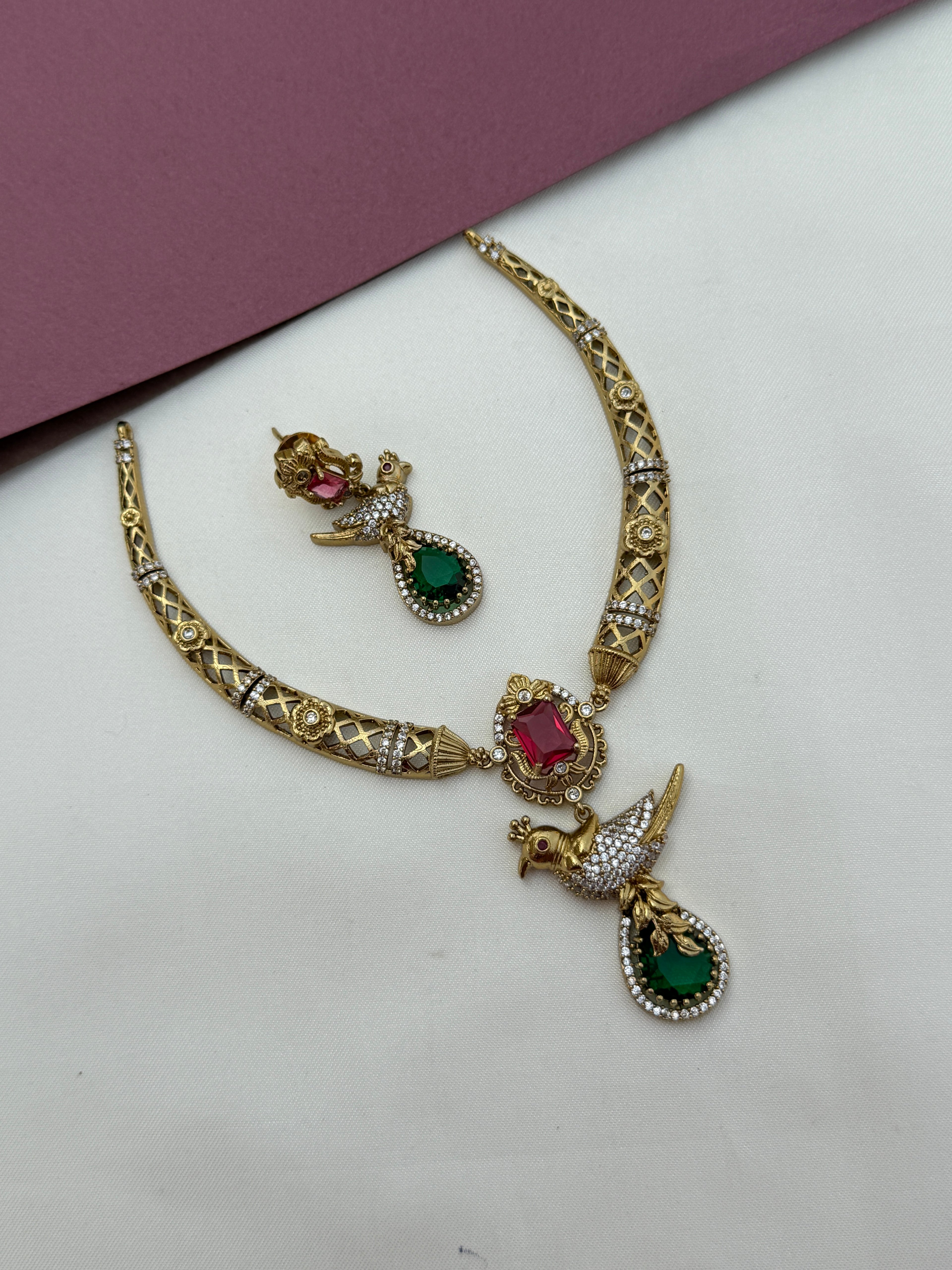 Victorian Multi parrot neckset with earrings NS635