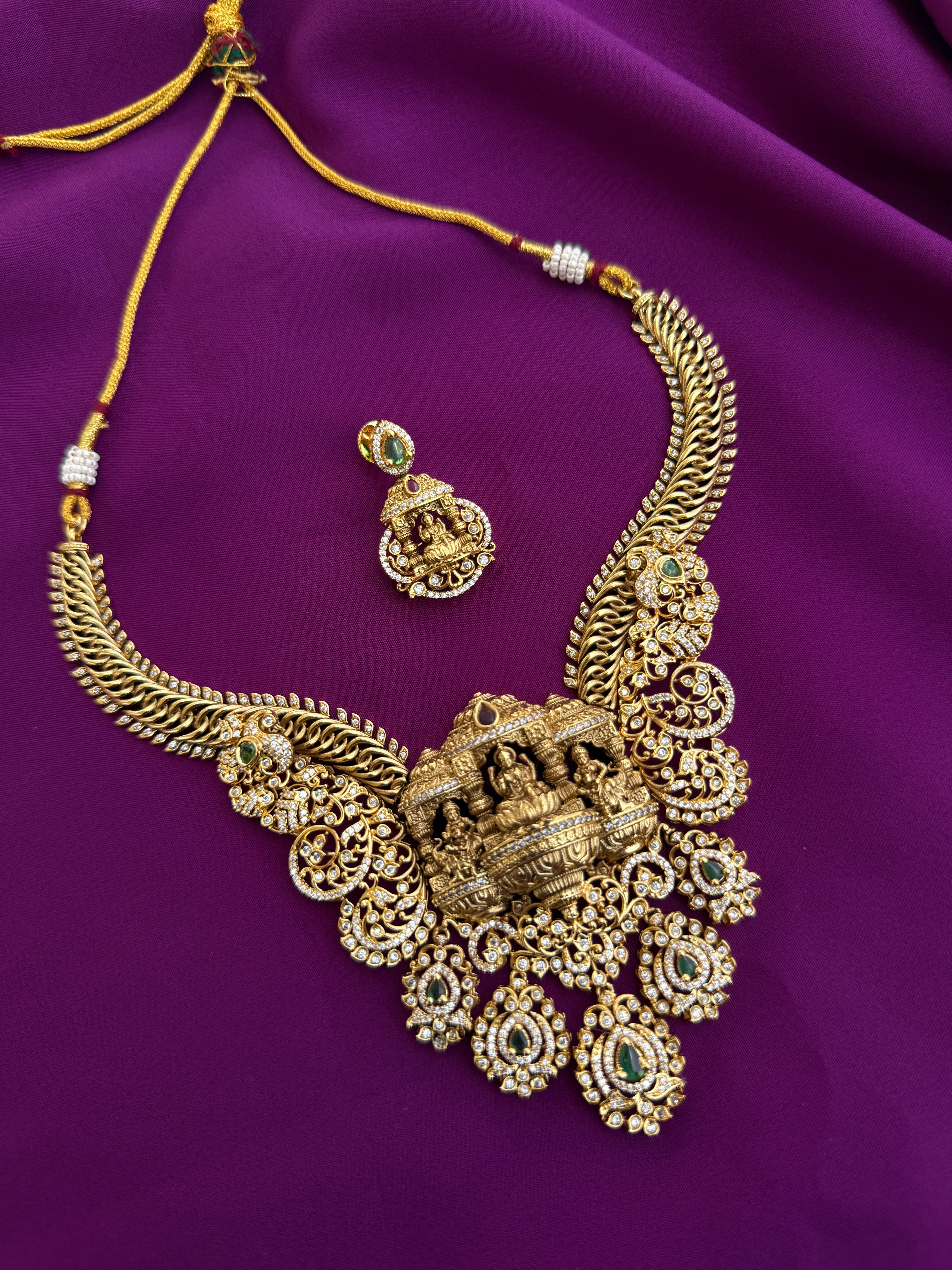Unique Lakshmi devi pendant short Neckset with earrings  ns227
