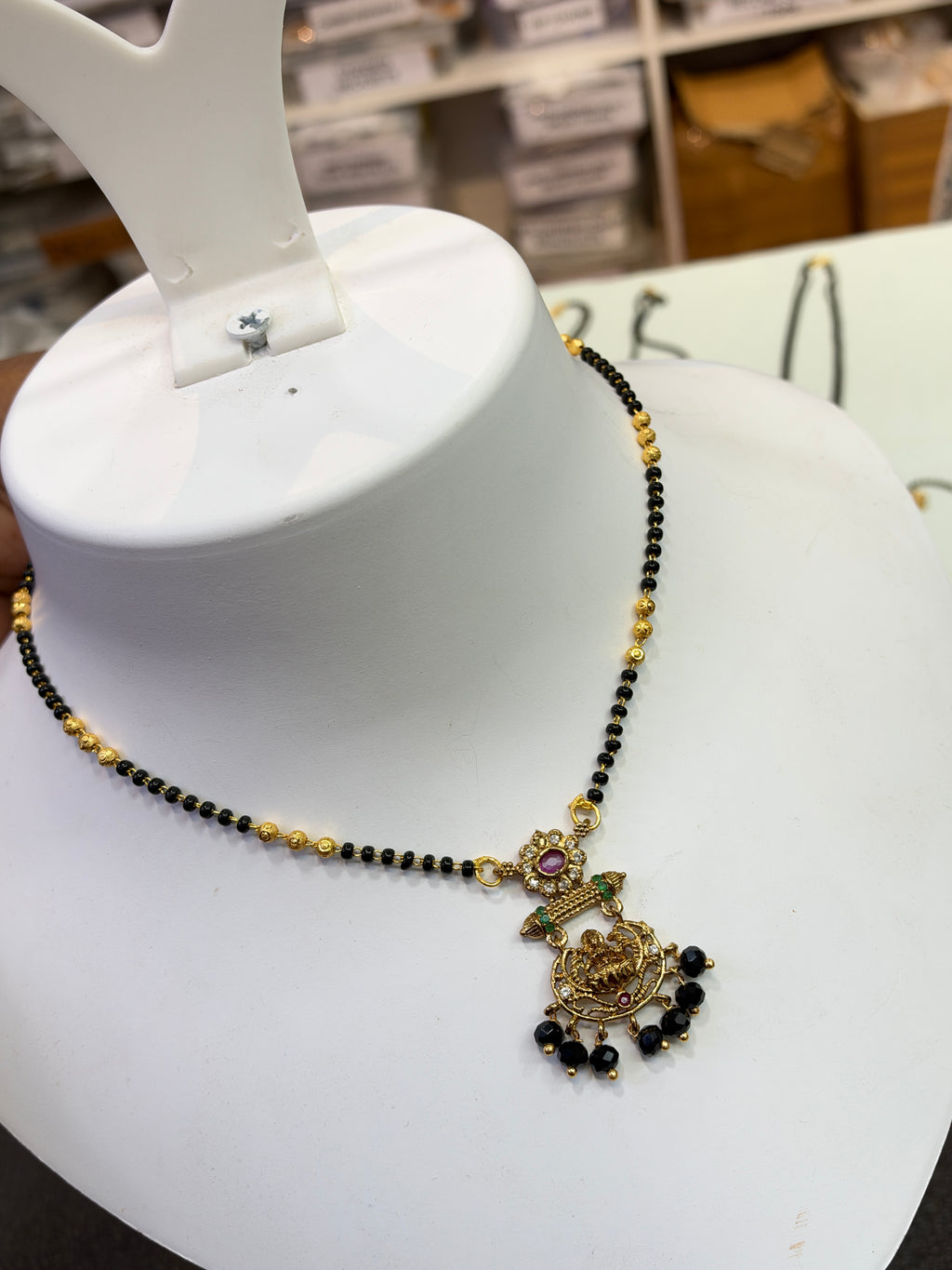 Lakshmidevi broad Black beads 18 inches - available in multiple design options Bb429