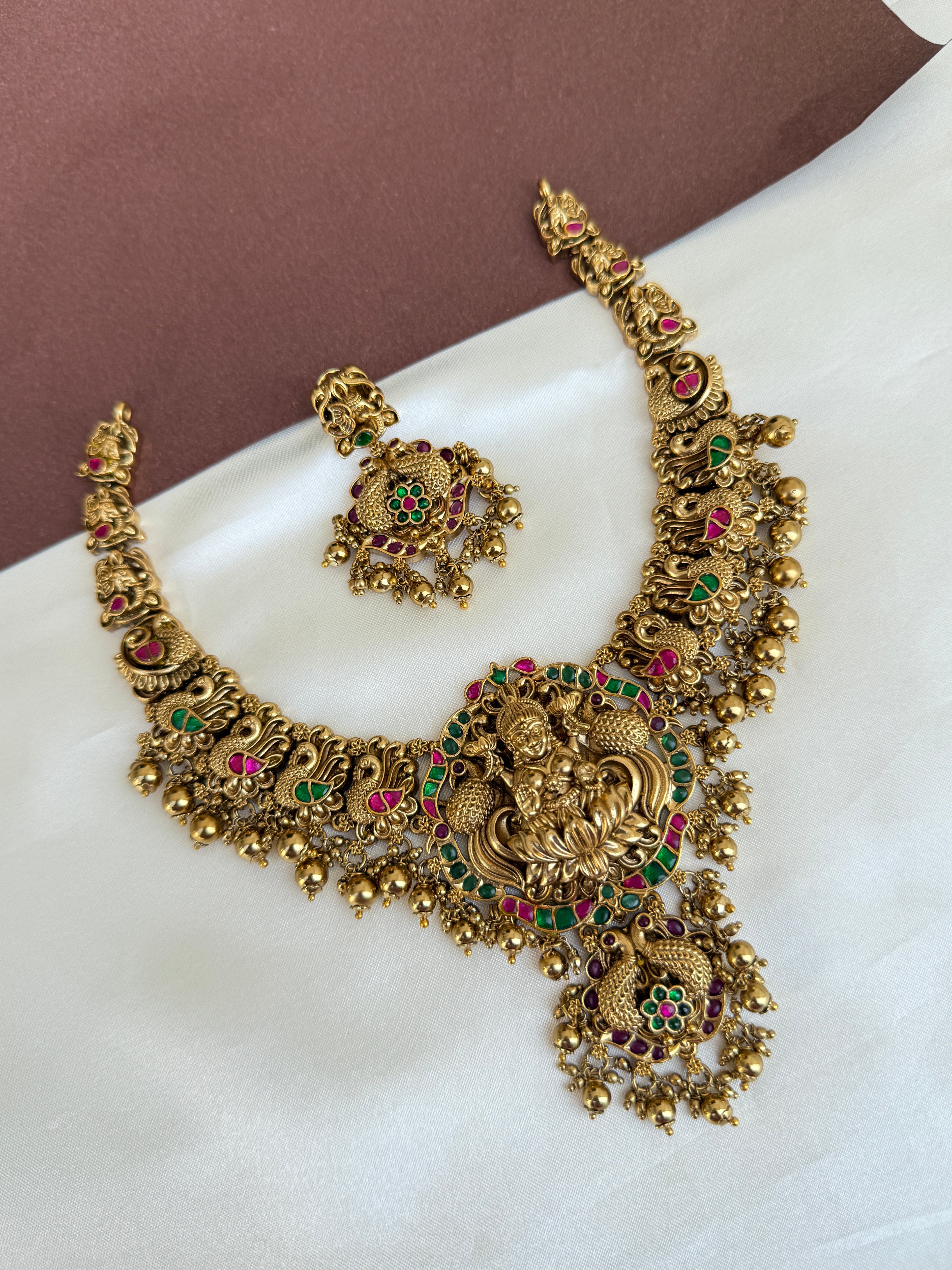 Ns583 lakshmi Devi nakshi jadau Kundan neckset