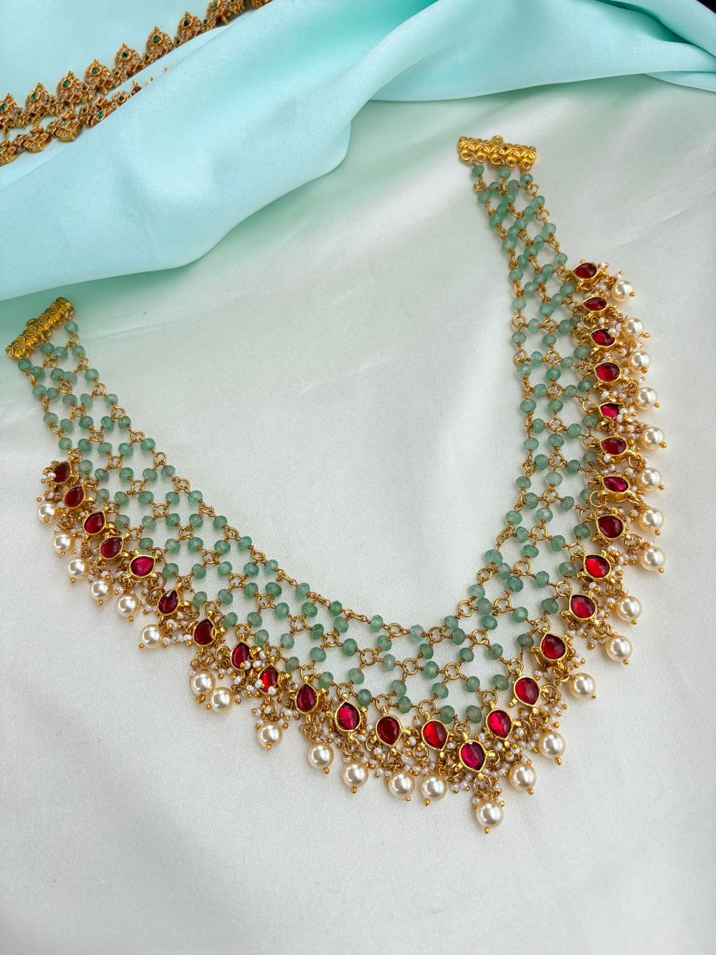 Jadau Kundan Ruby and Green beads neckset Ns922