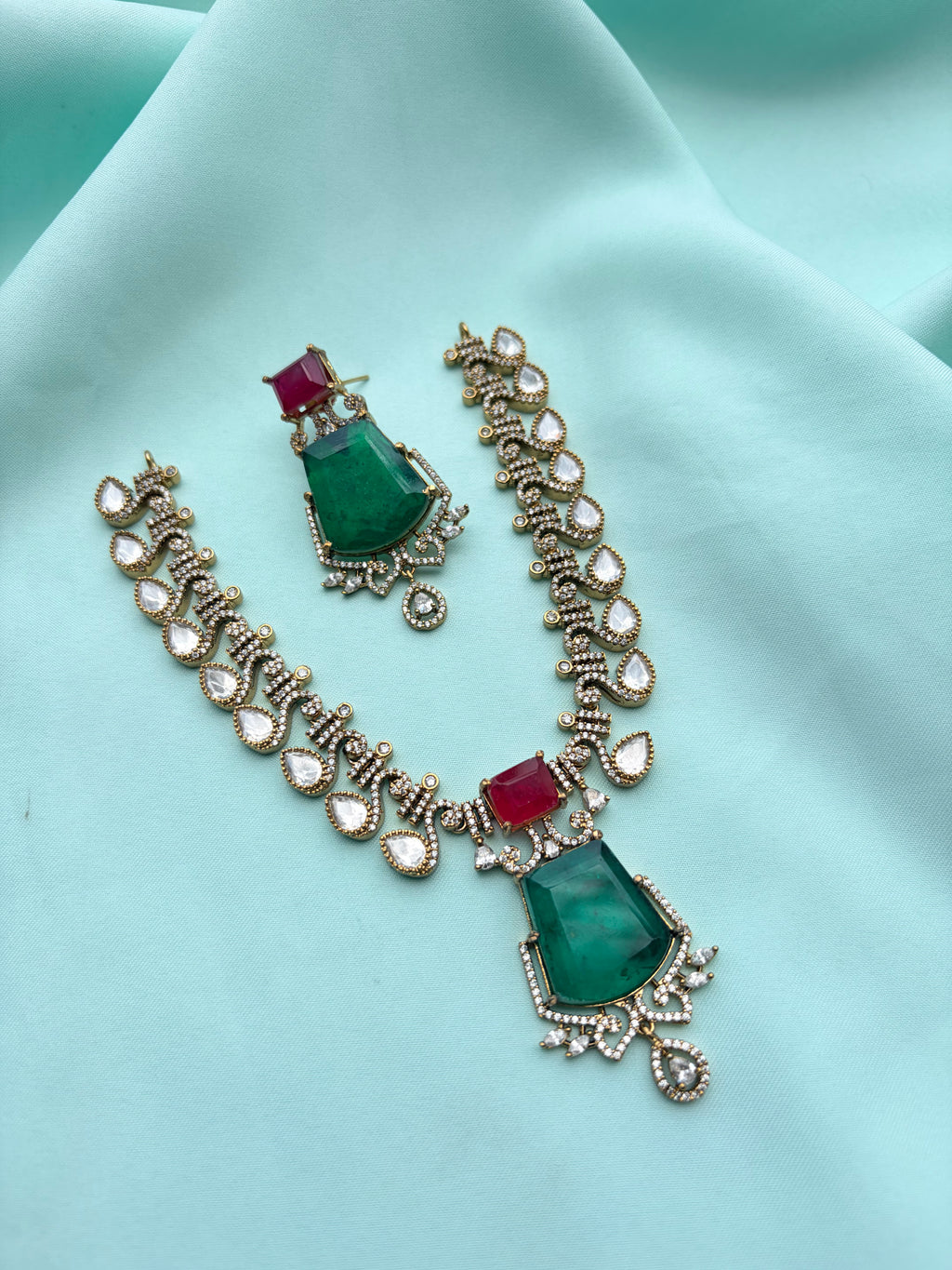 Moissanite doublet short neckset with earrings Ns242