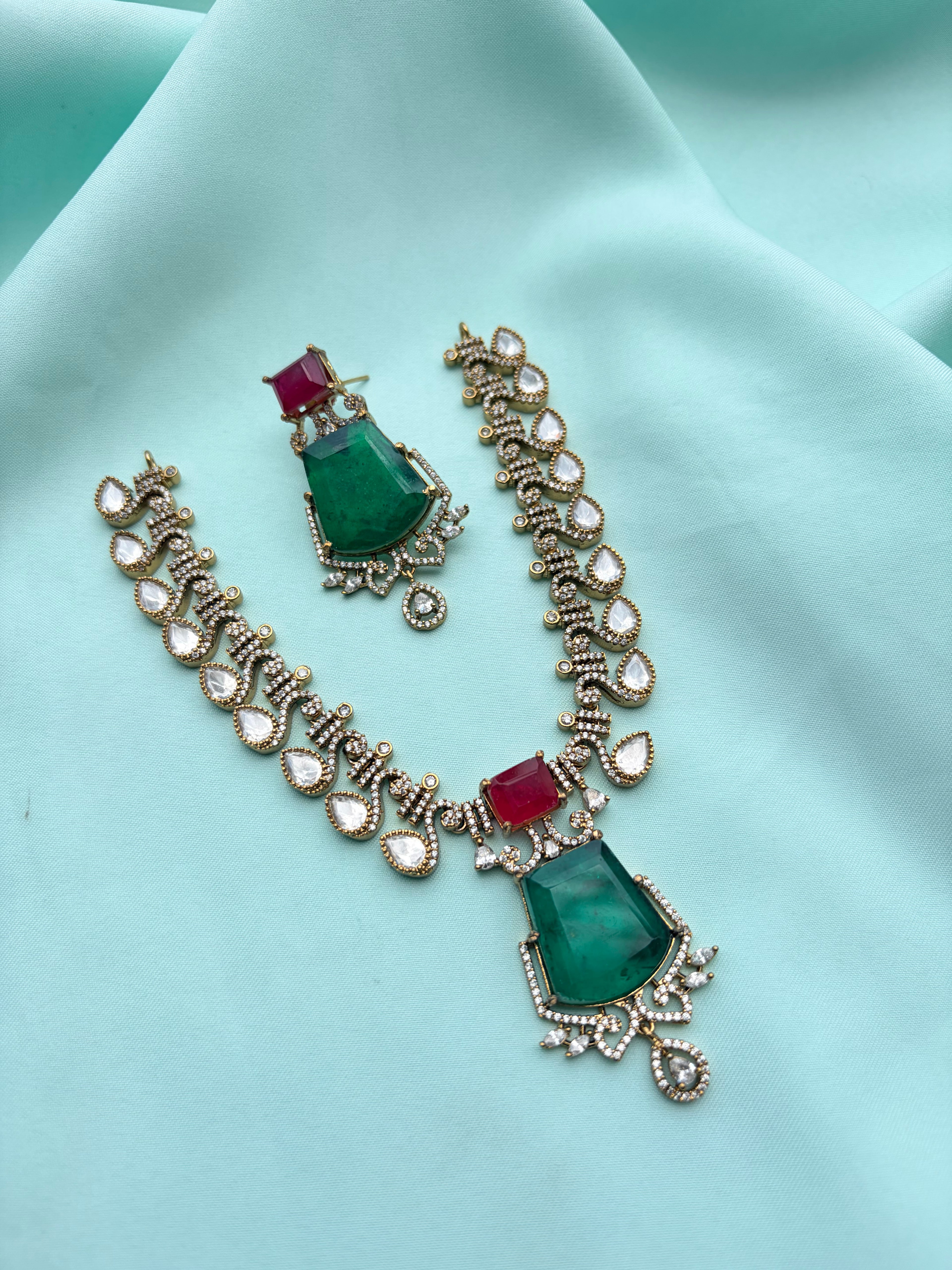 Moissanite doublet short neckset with earrings Ns242