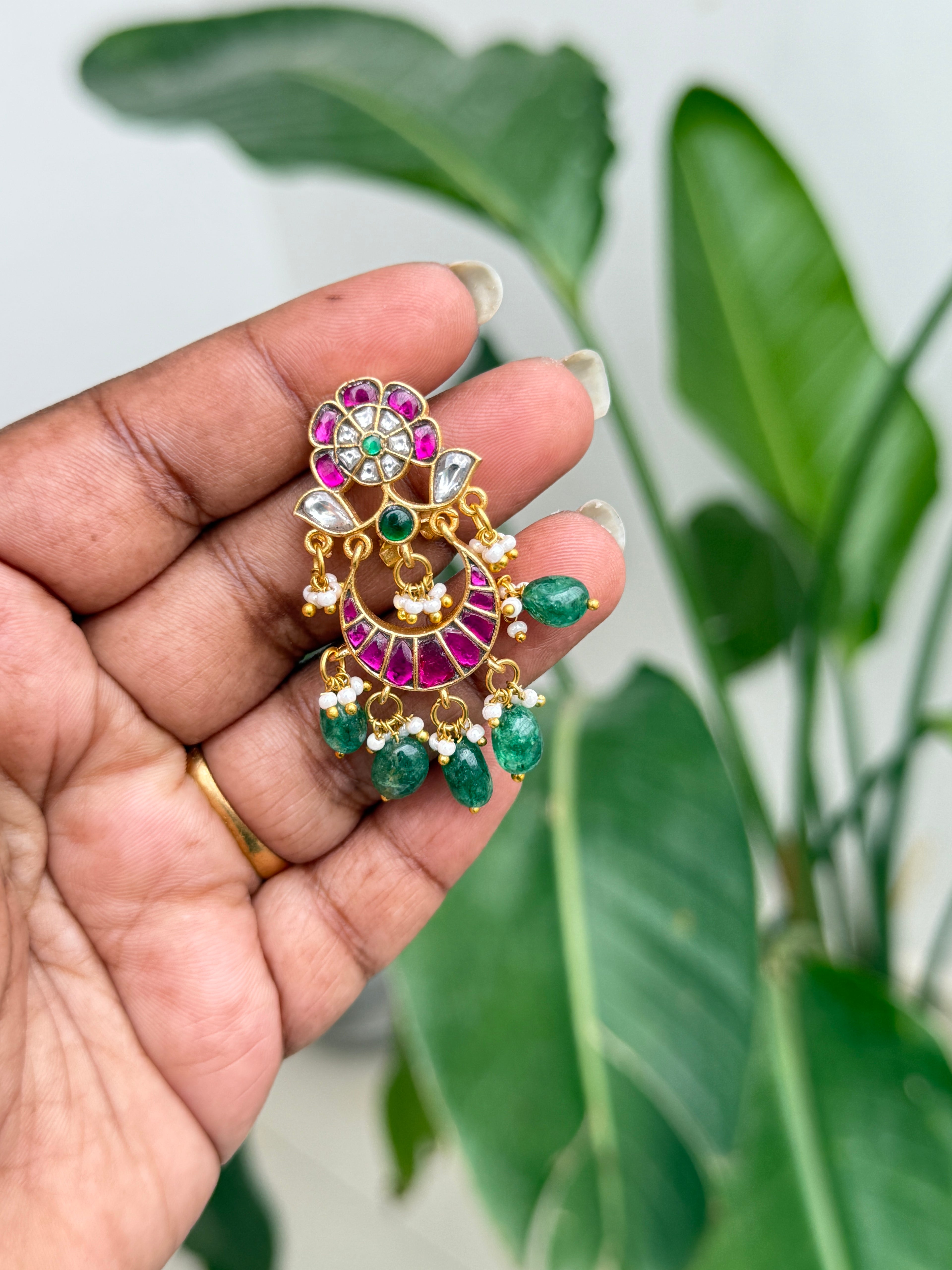 Er113 jadau Kundan chandbali earrings