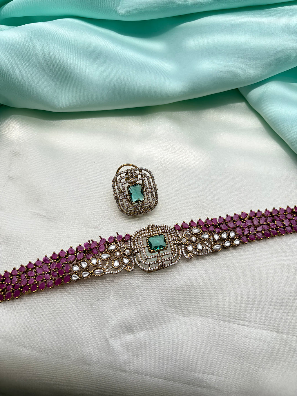 Ns952 diamond replica choker necksets  with studs