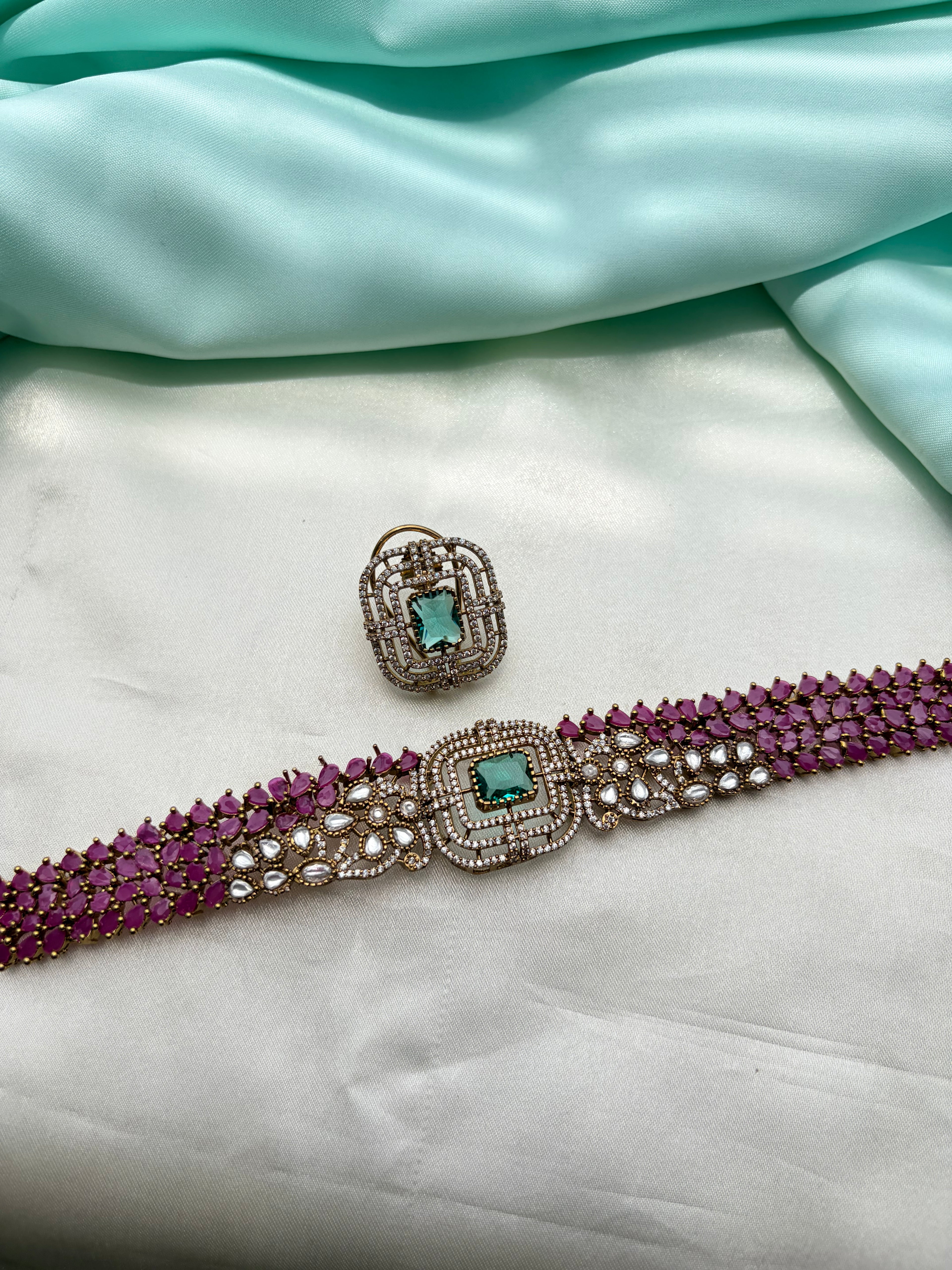 Ns952 diamond replica choker necksets  with studs