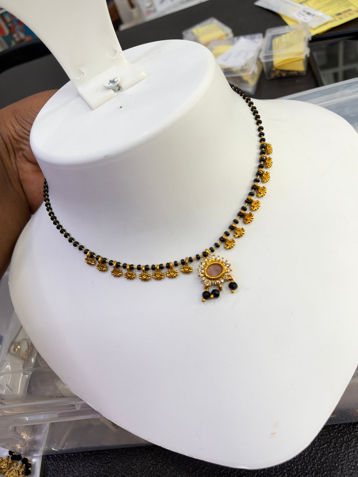 Black beads with petals 18 inches - available in multiple color options Bb443