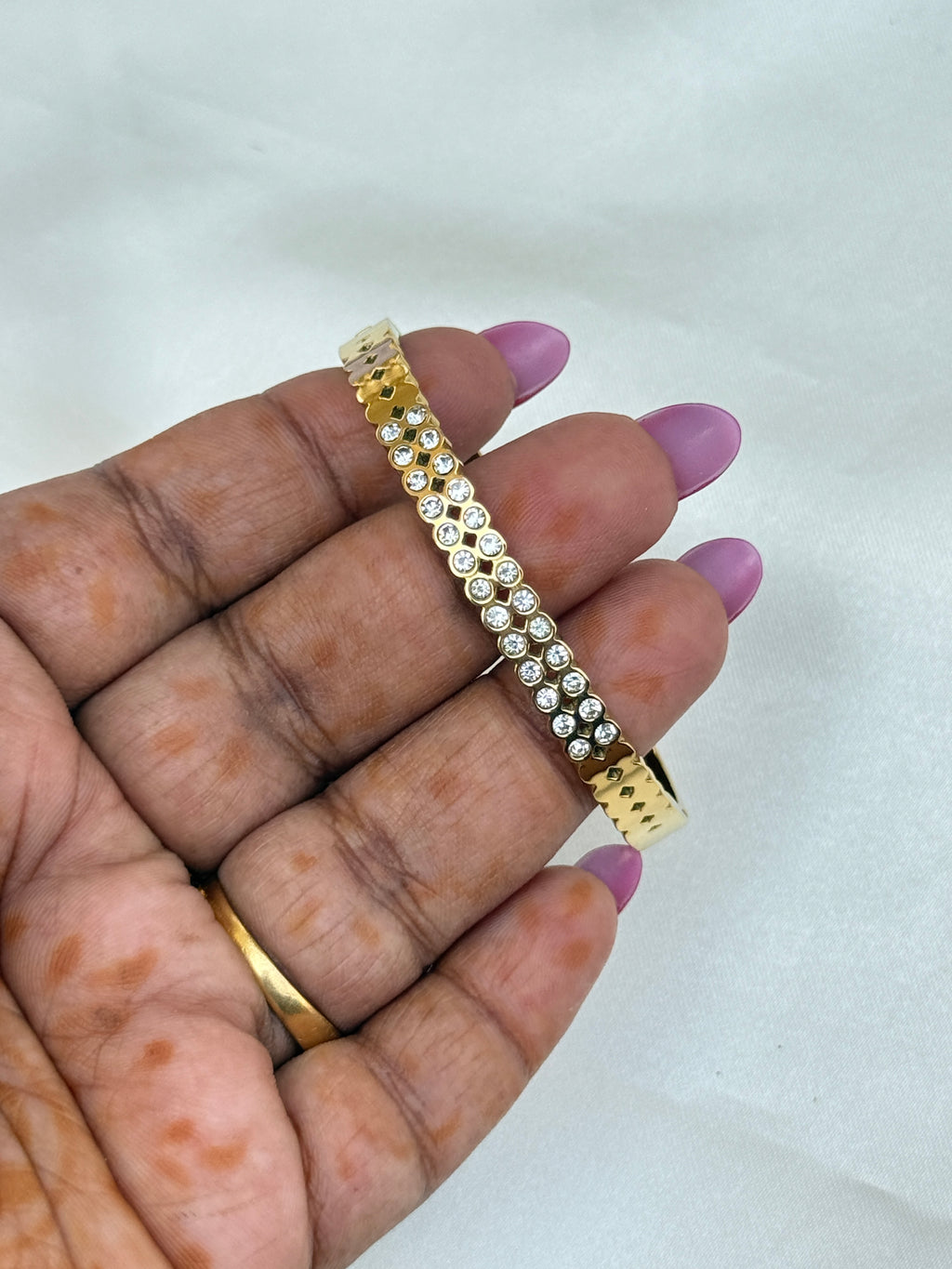 Ab080 anti tarnish 2 lines stones  openable kada bracelet suits for 2-0,2-2 size