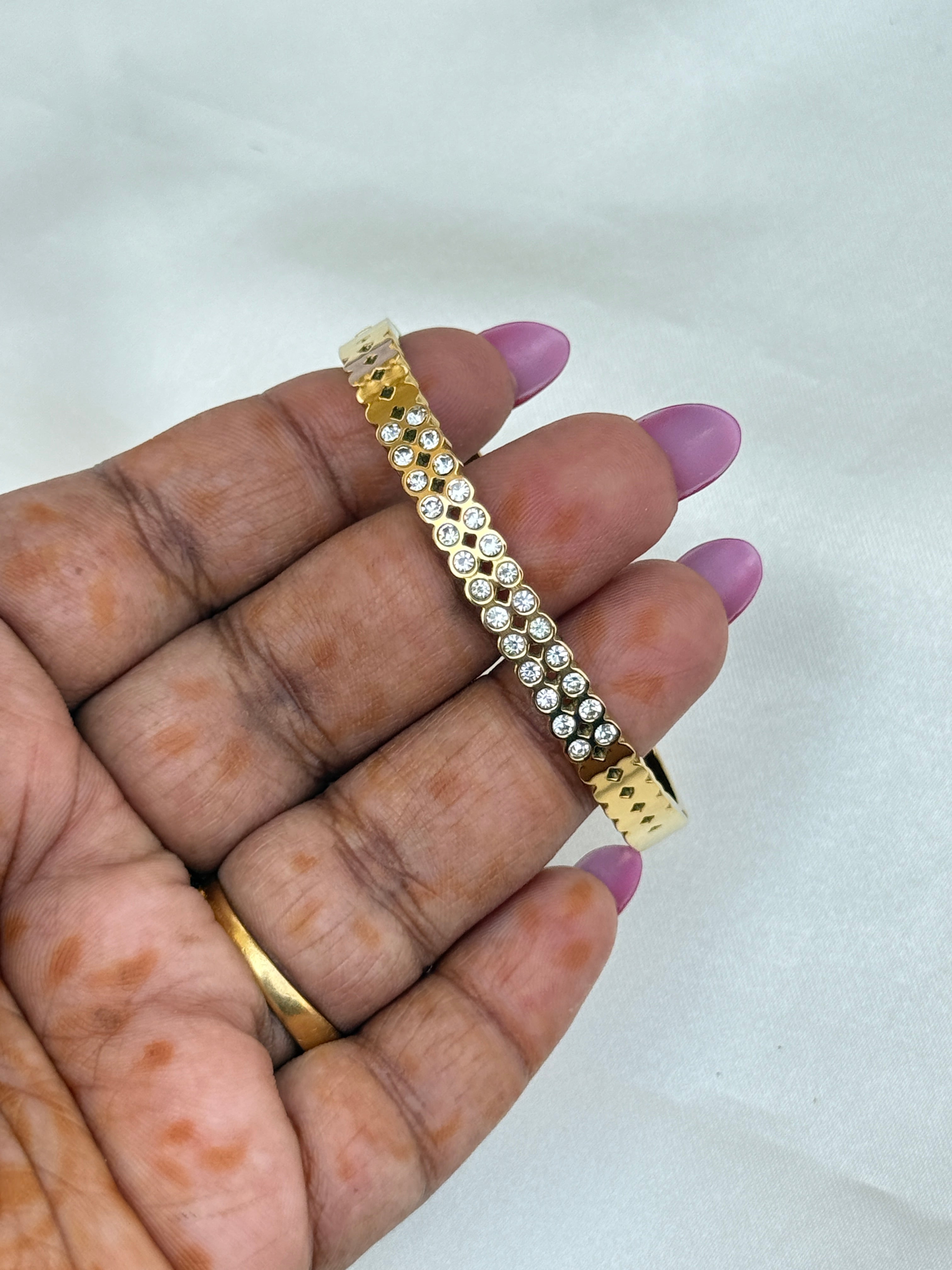 Ab080 anti tarnish 2 lines stones  openable kada bracelet