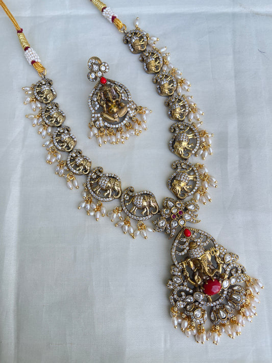 Ns1514 lord ganesha with elephant victorian neckset