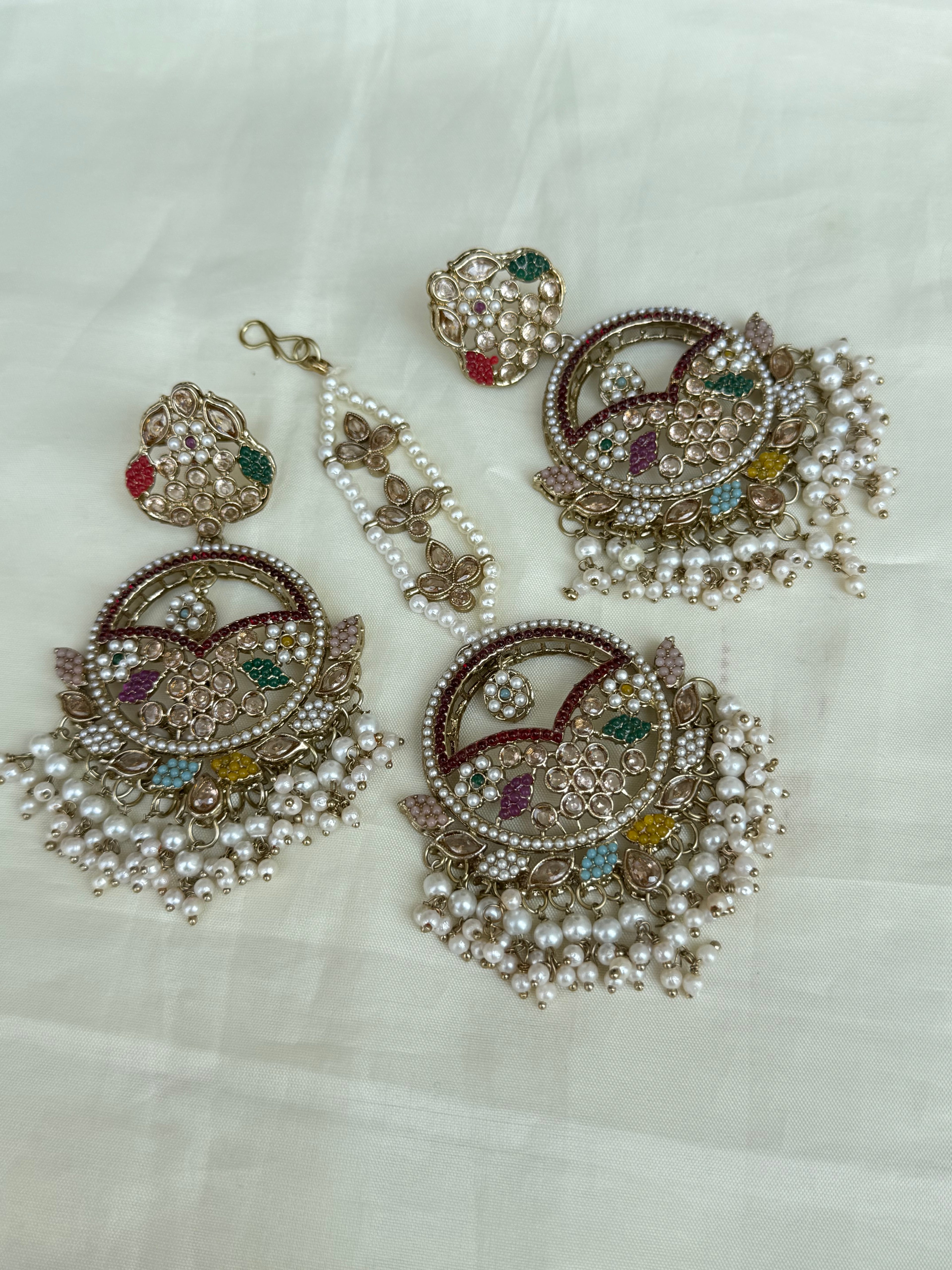 Mn007 multi chandbali earrings with tikka