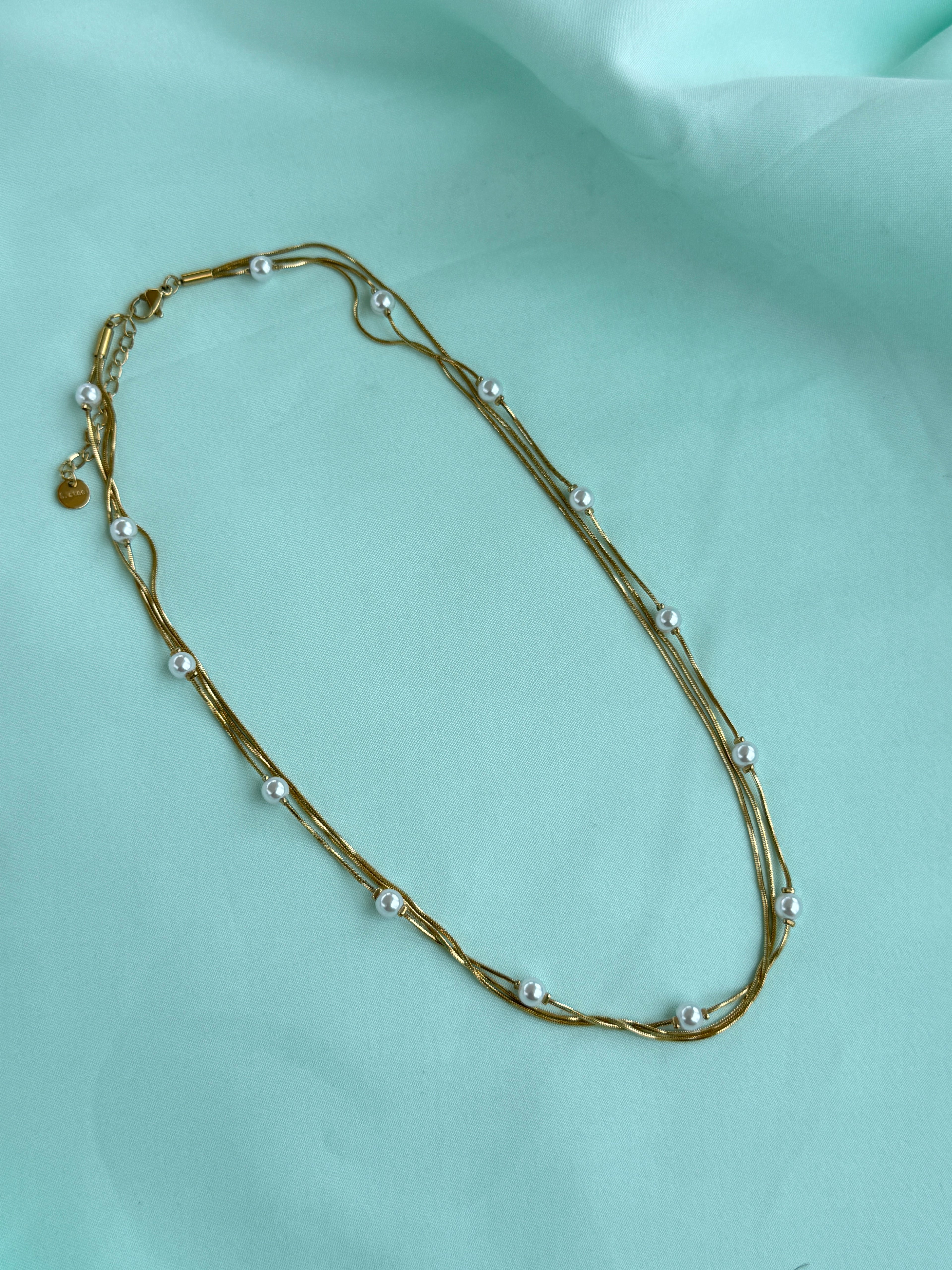 Dc064 anti tarnish pearl 3 layer's 18inches adjustable daily wear chains