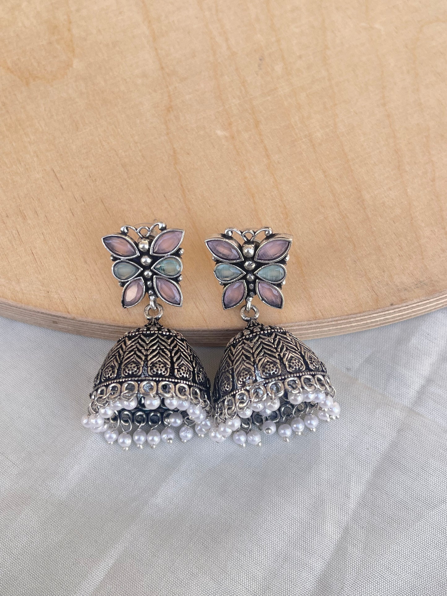 Butterfly oxidised butta earrings