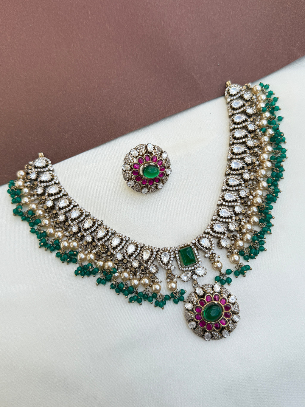 Ns516 jadau kundan moissanite neckset with studs