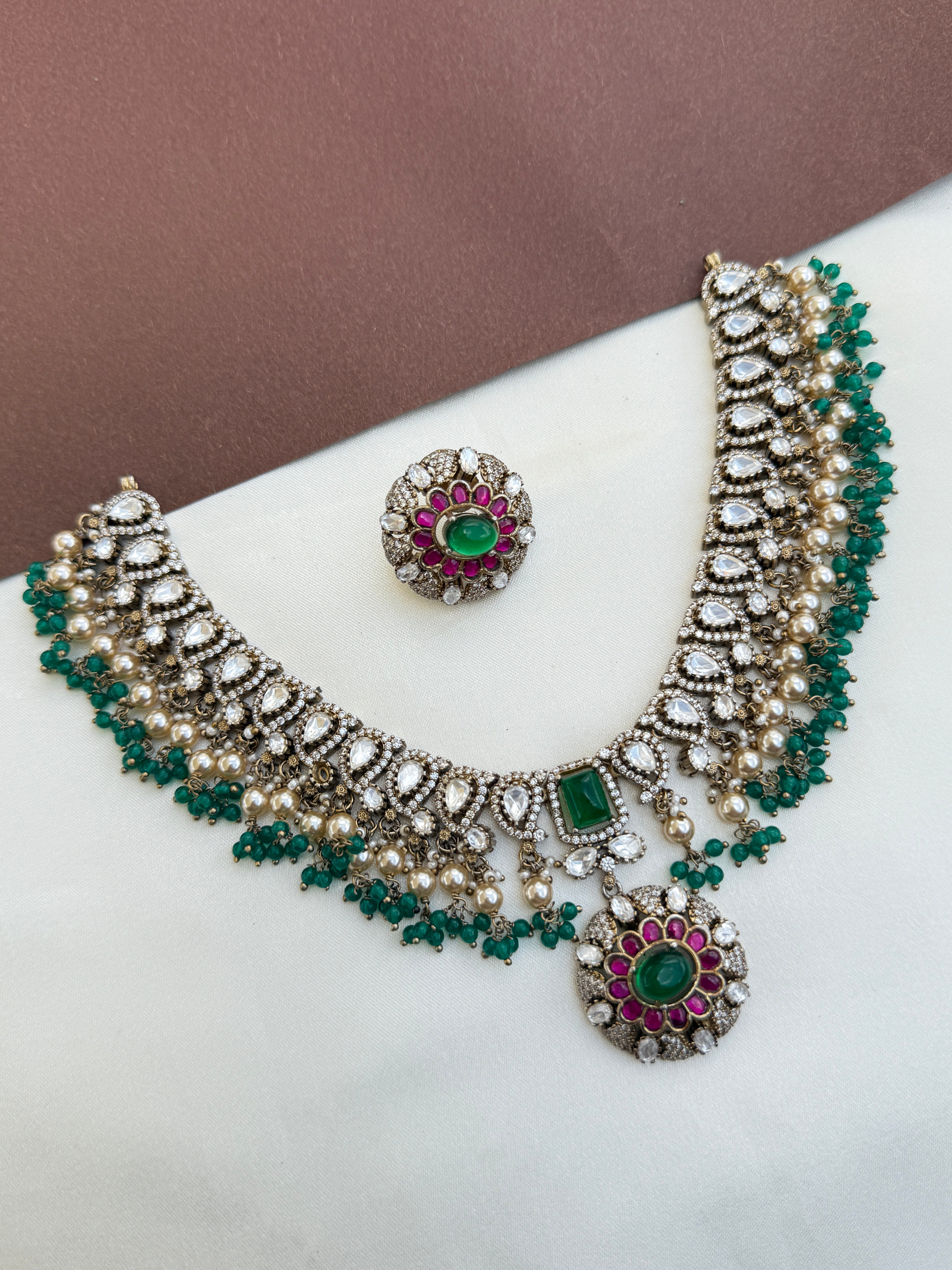 Ns516 jadau kundan moissanite neckset with studs