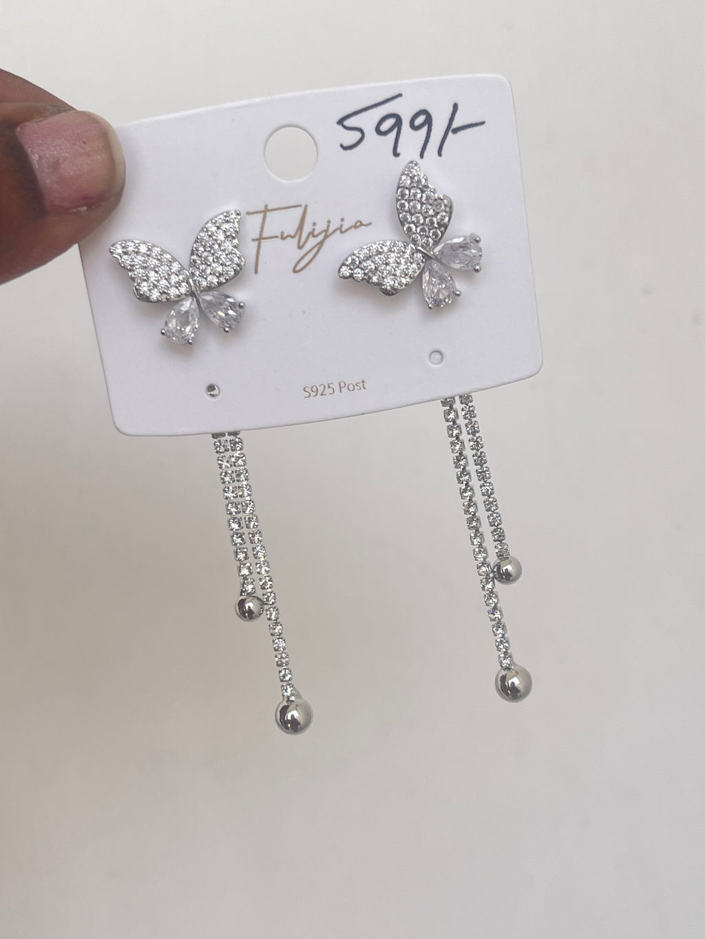 Silver 2 in 1 use butterfly tassels can use as studs and also as tassels