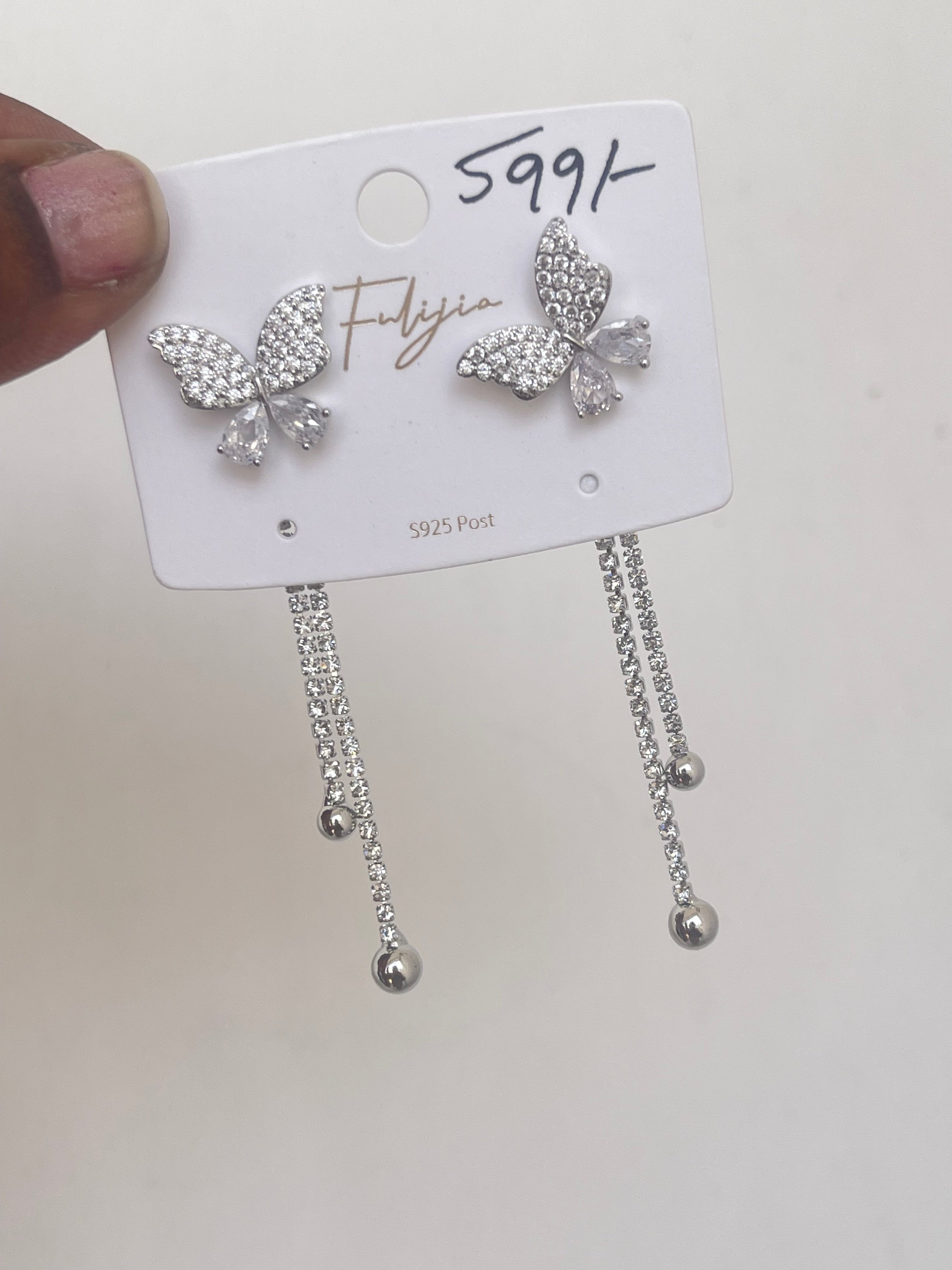 Silver 2 in 1 use butterfly tassels can use as studs and also as tassels