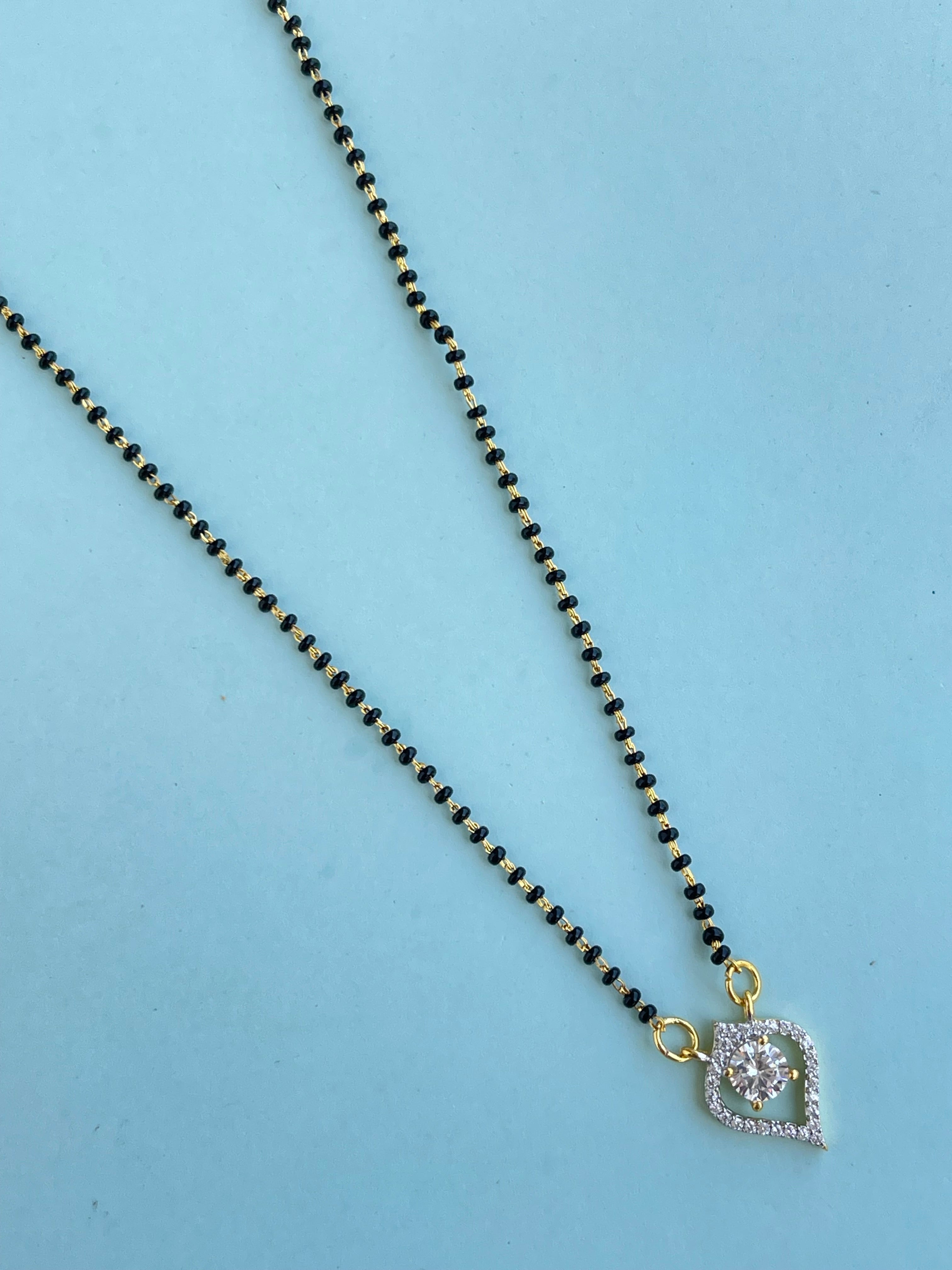Diamond pendant with earrings single line blackbeads (mangalsutra) bb1638