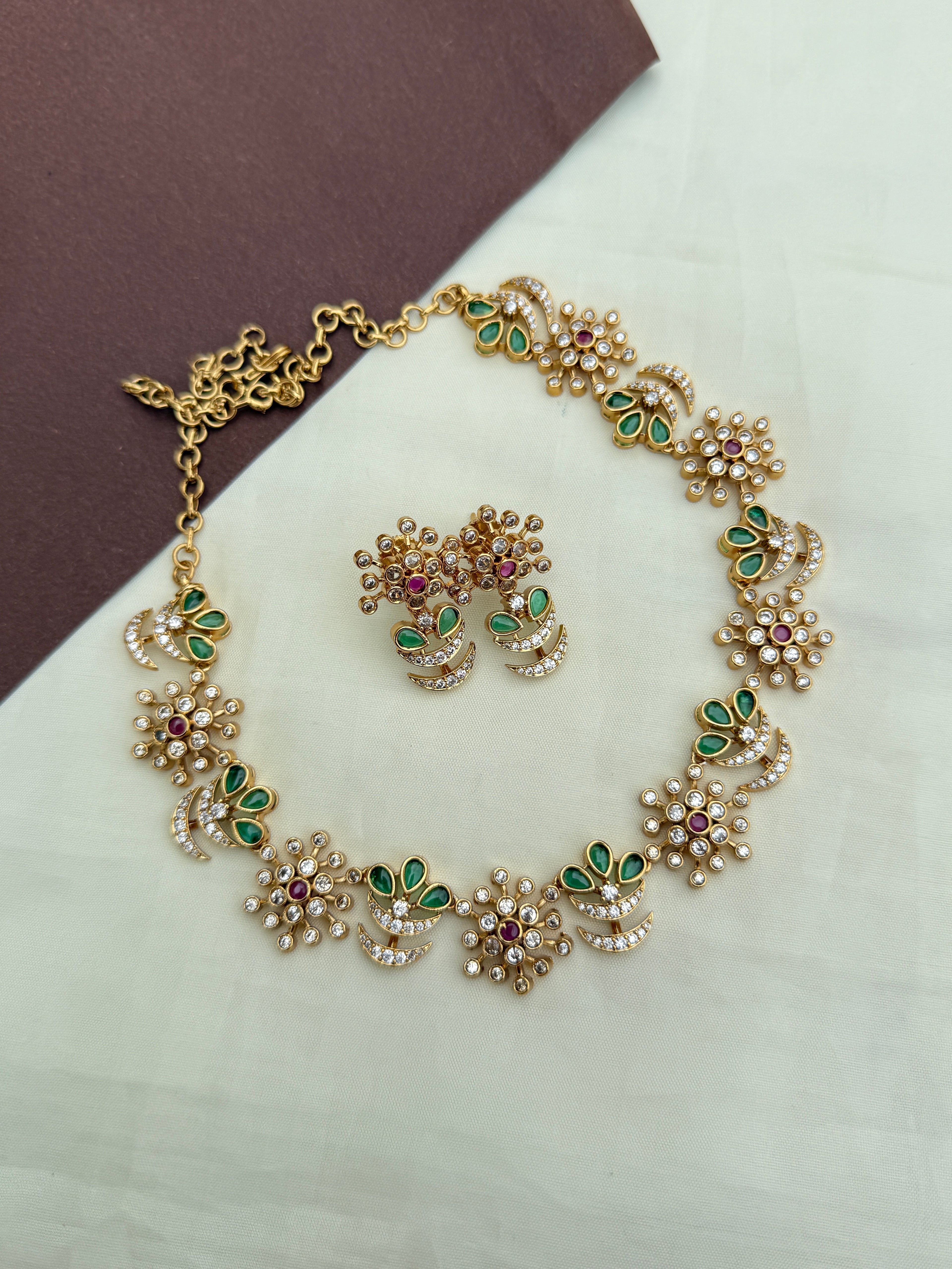 Ns284 multi flower tree neckset with earrings