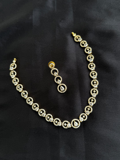 Ns270 simple diamond finish neckset with earrings