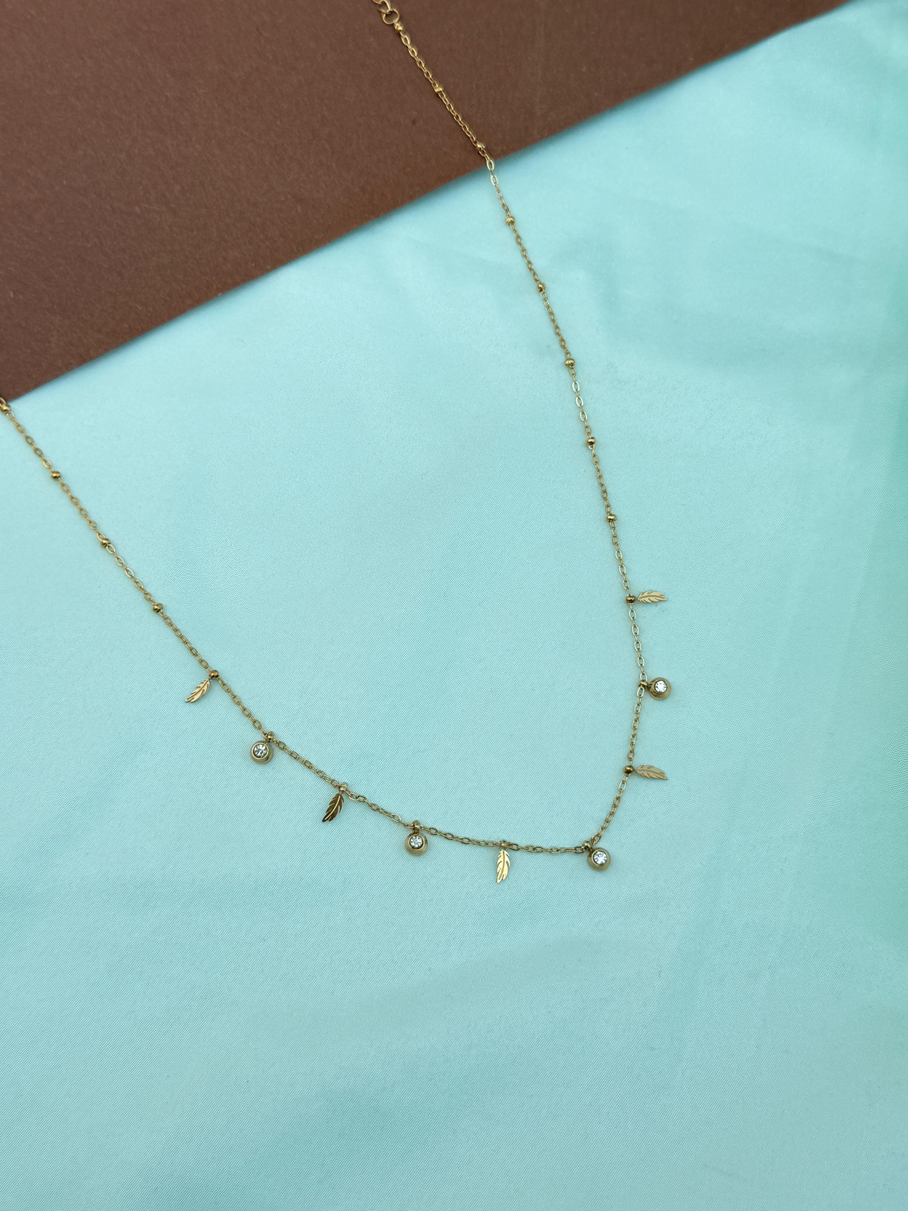 Dc063 anti tarnish single line leaf and stones 18inches adjustable daily wear chain