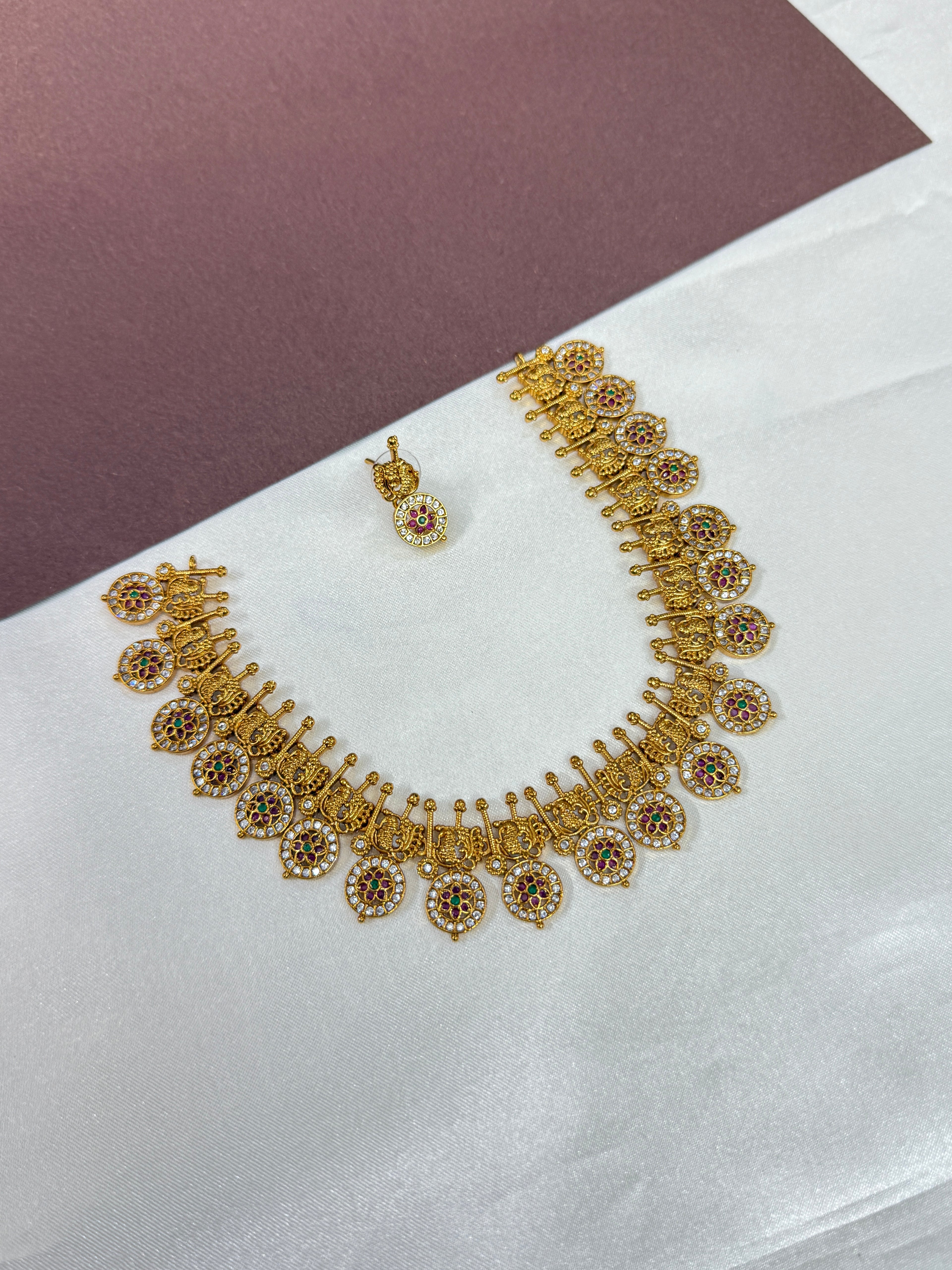 Ns565 short bottu mala peacock neckset