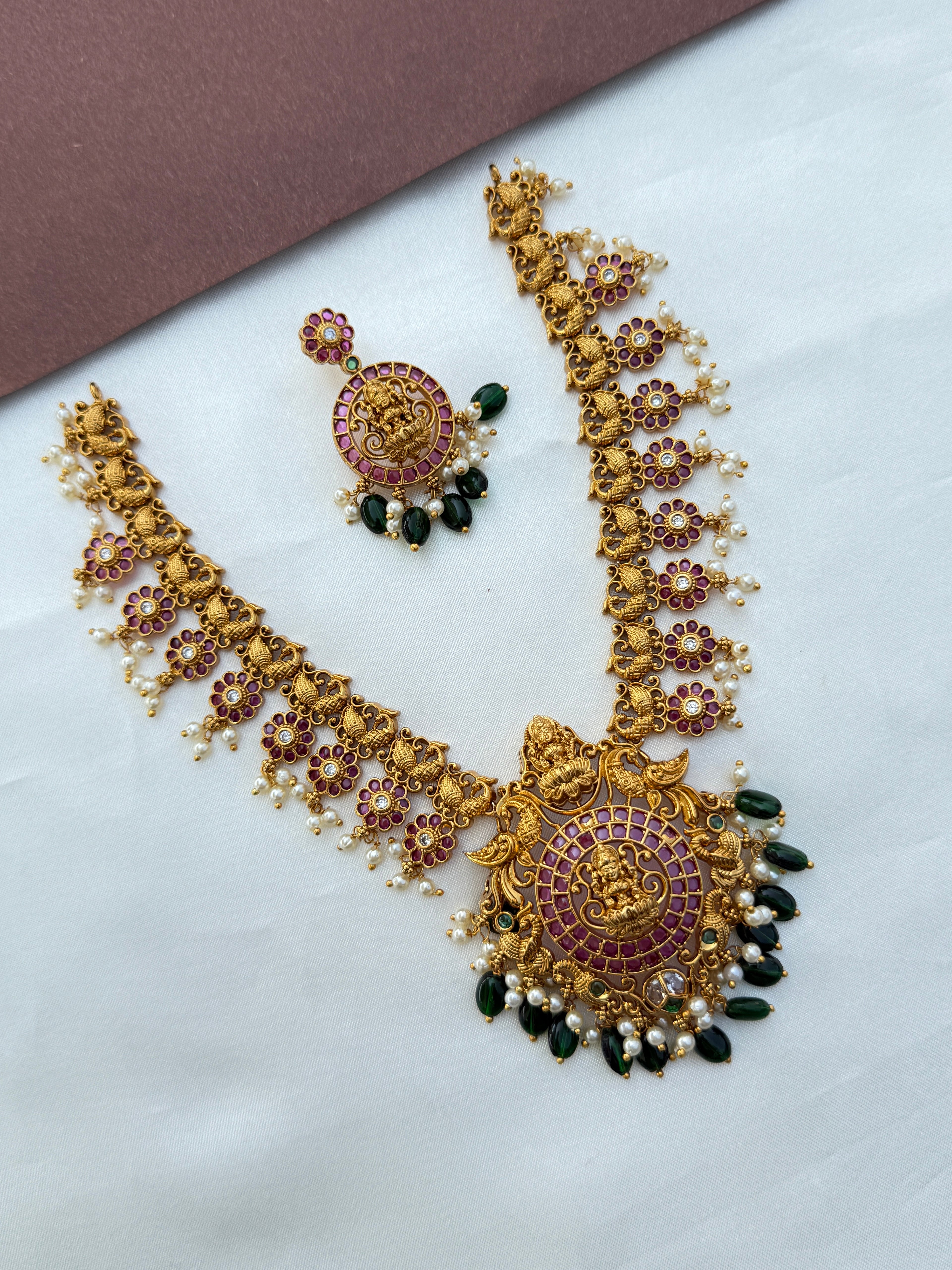 Ns597 kemp Lakshmi devi  peacock neckset