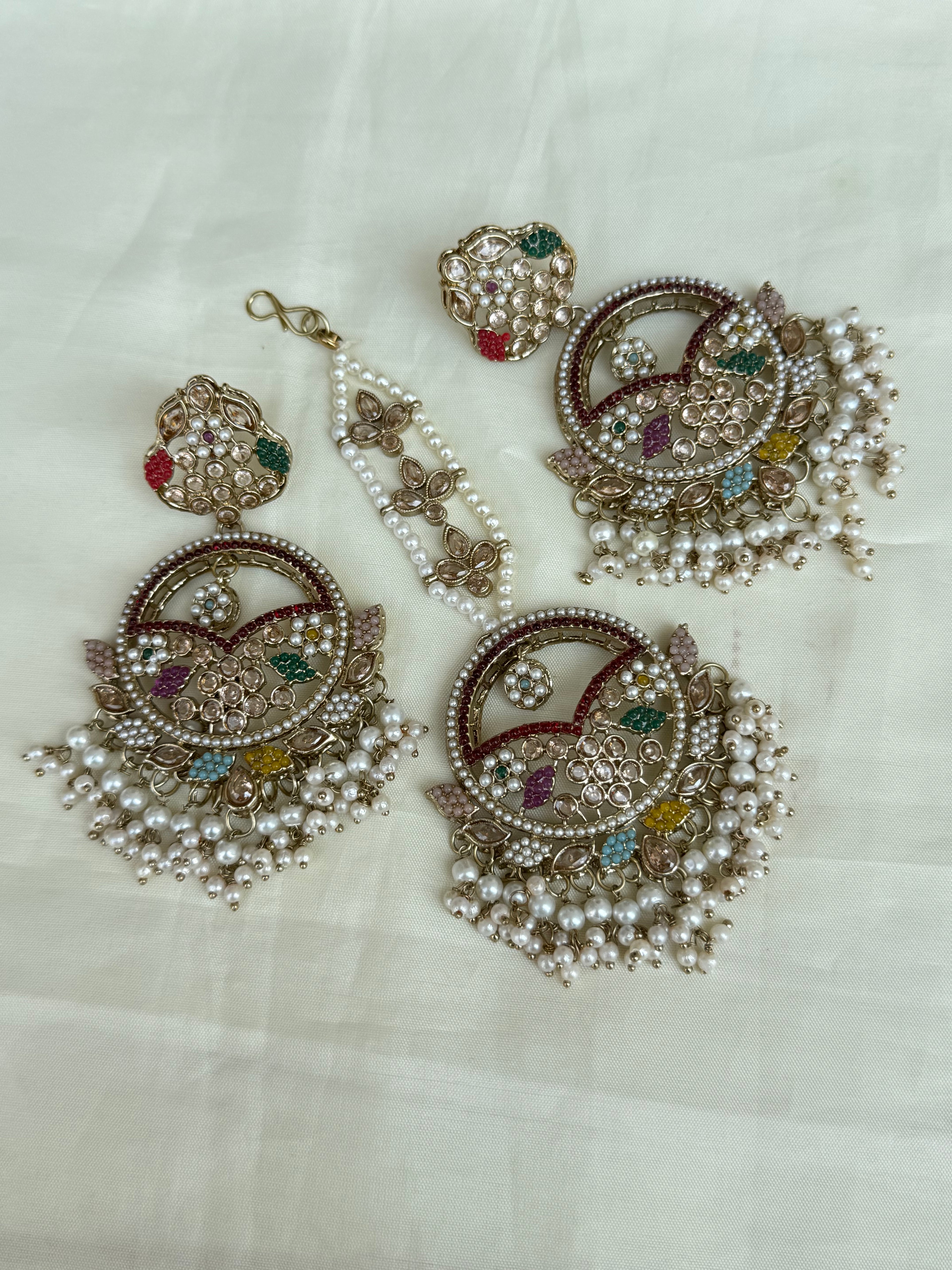 Mn007 multi chandbali earrings with tikka