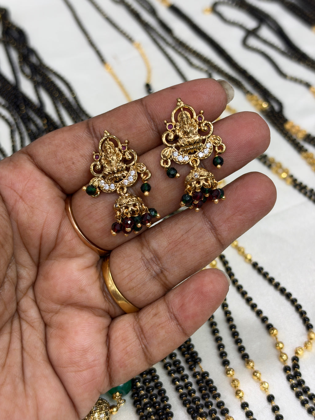 Er914 lakshmidevi peacock with butta multi beads back push earrings Er914
