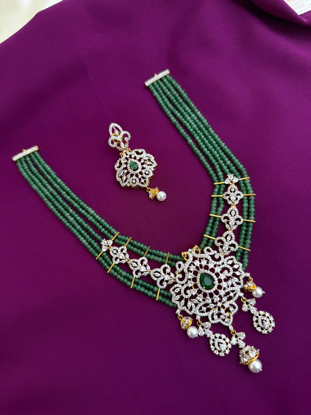 Diamond finish mint green emerald Neckset with earrings ns232