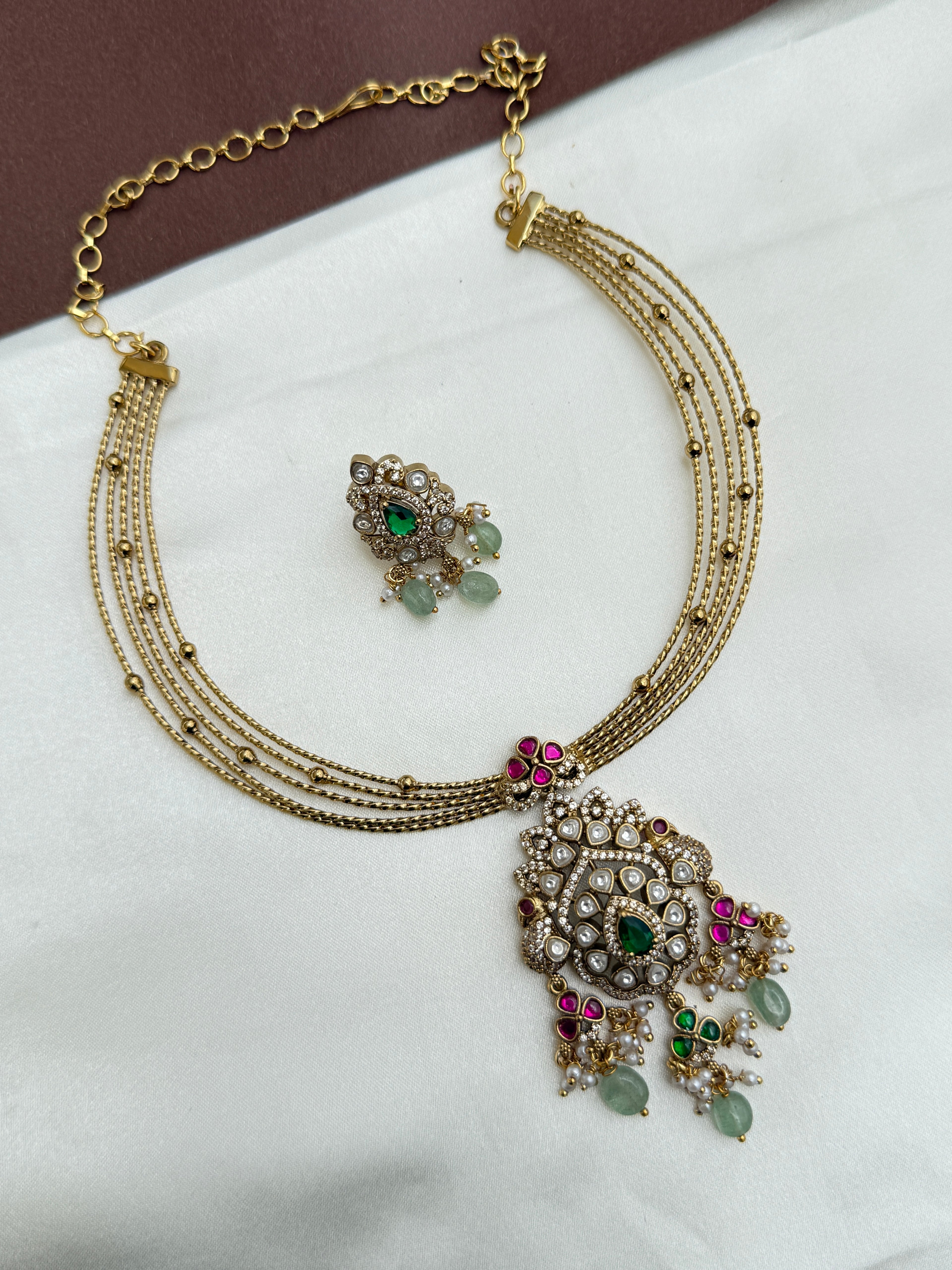 Ns374 Italian Kante with jadau kundan pendant and earrings