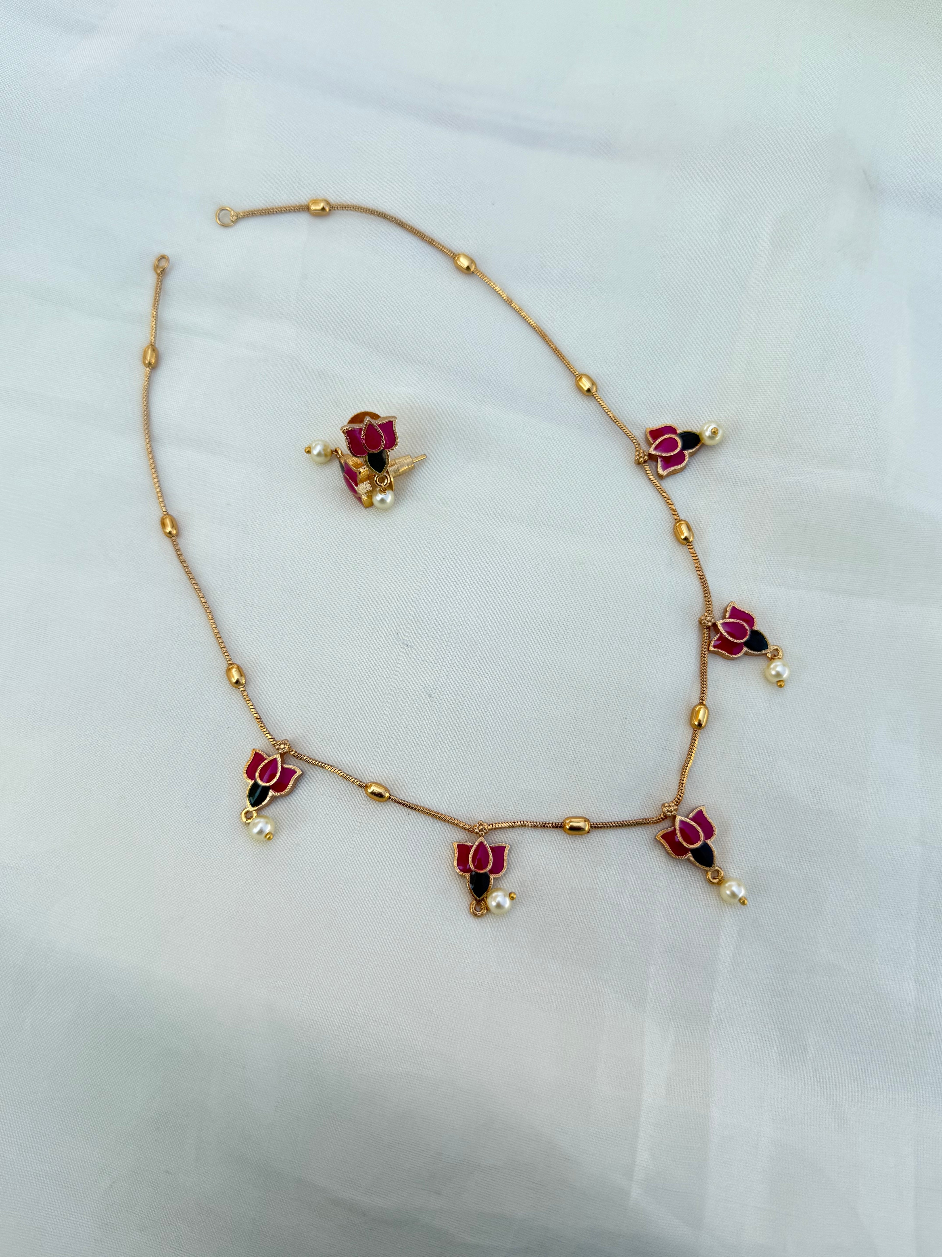Ns0018 simple lotus Neckset with earrings