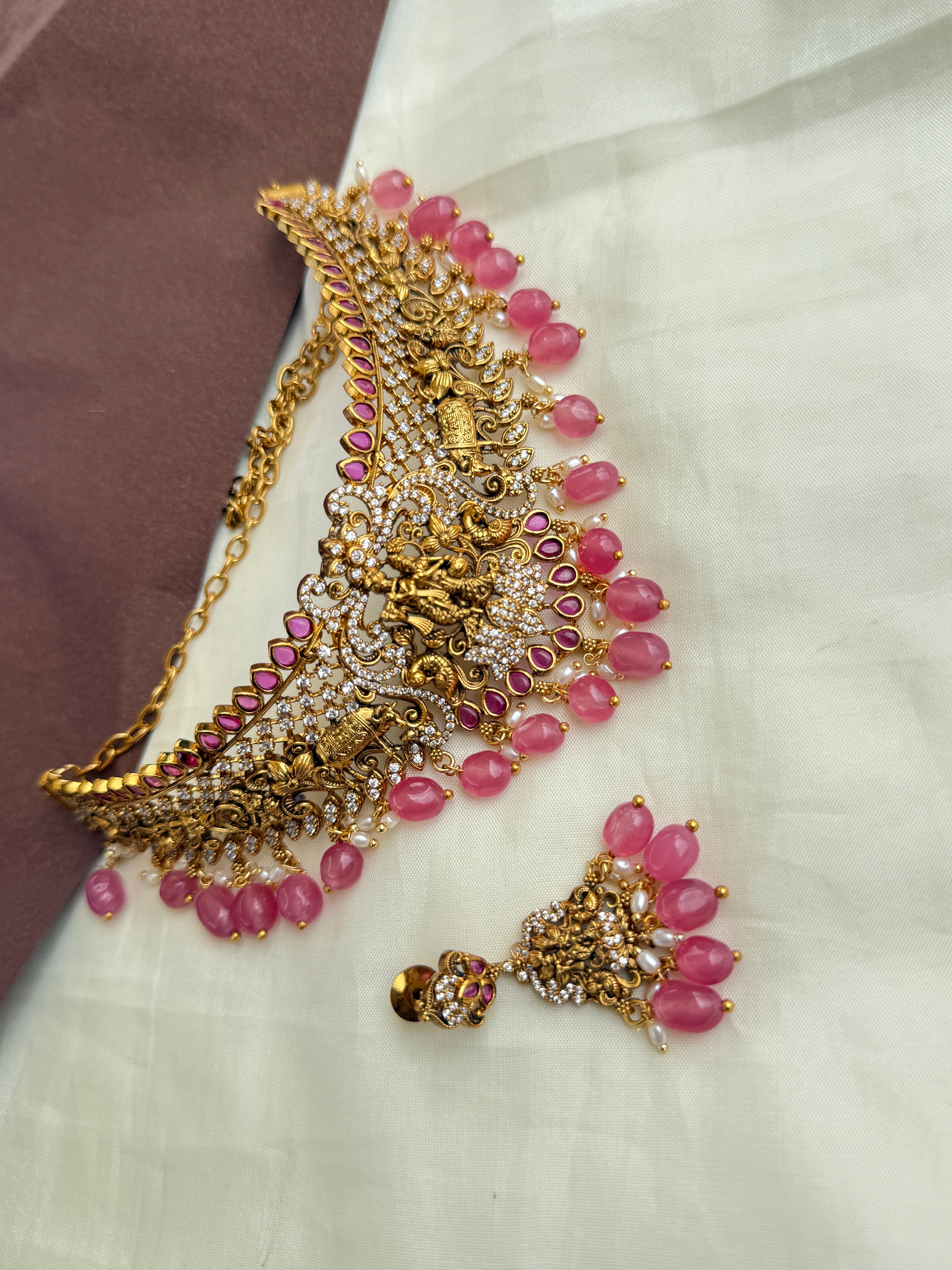 Ch014 lord Krishna and cows choker with earrings