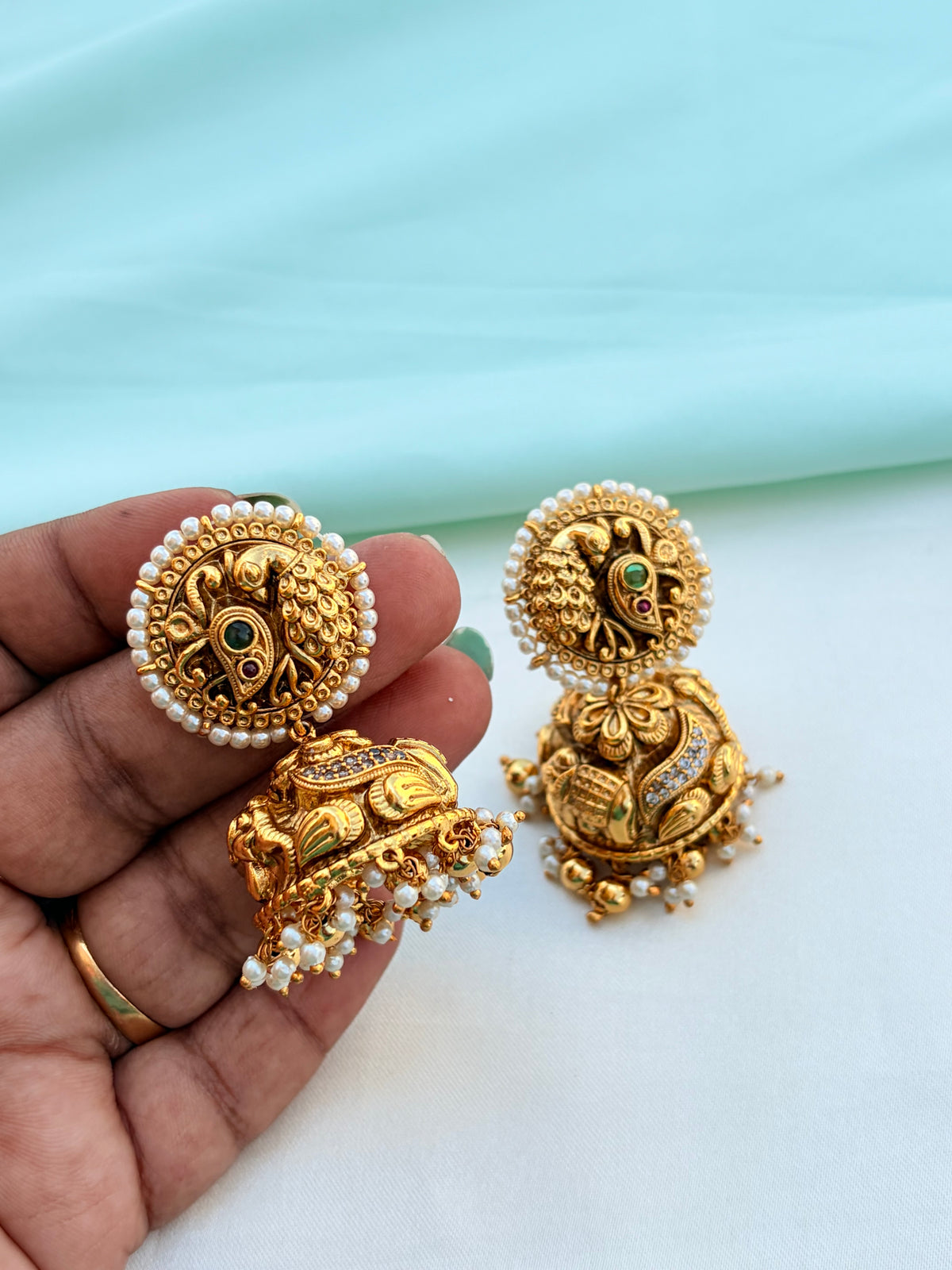 Peacock and elephant design butta earrings Er960