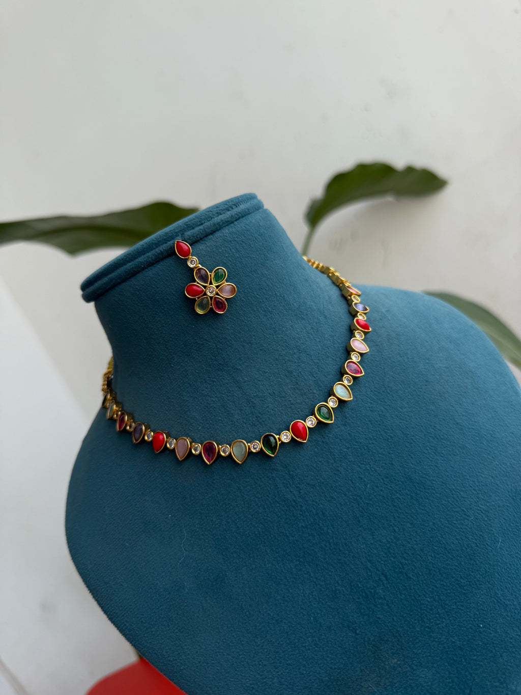 NS381 multi navaratan choker style neckset with earrings