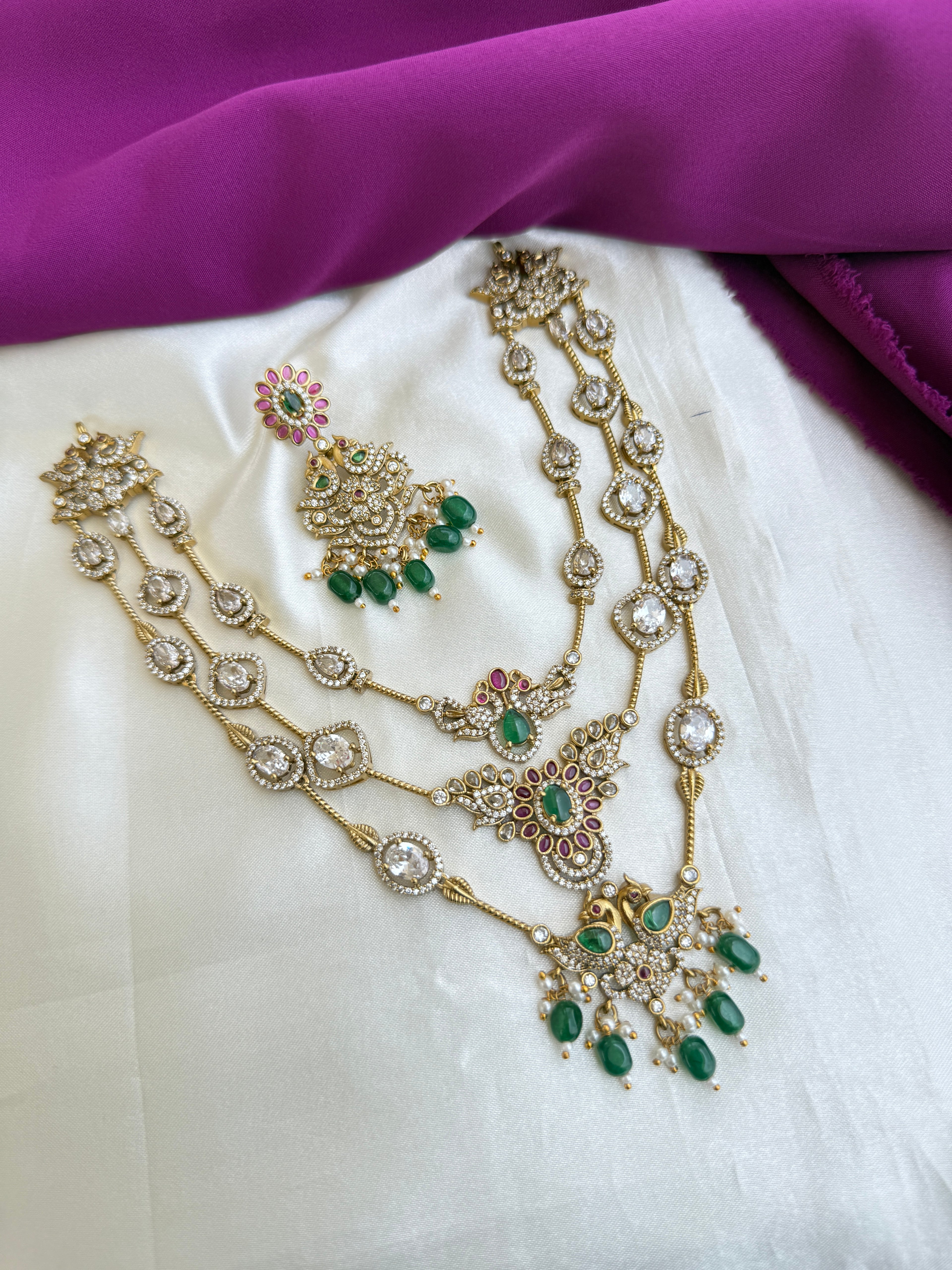 Unique Emerald 3 layers Neckset with earrings ns215