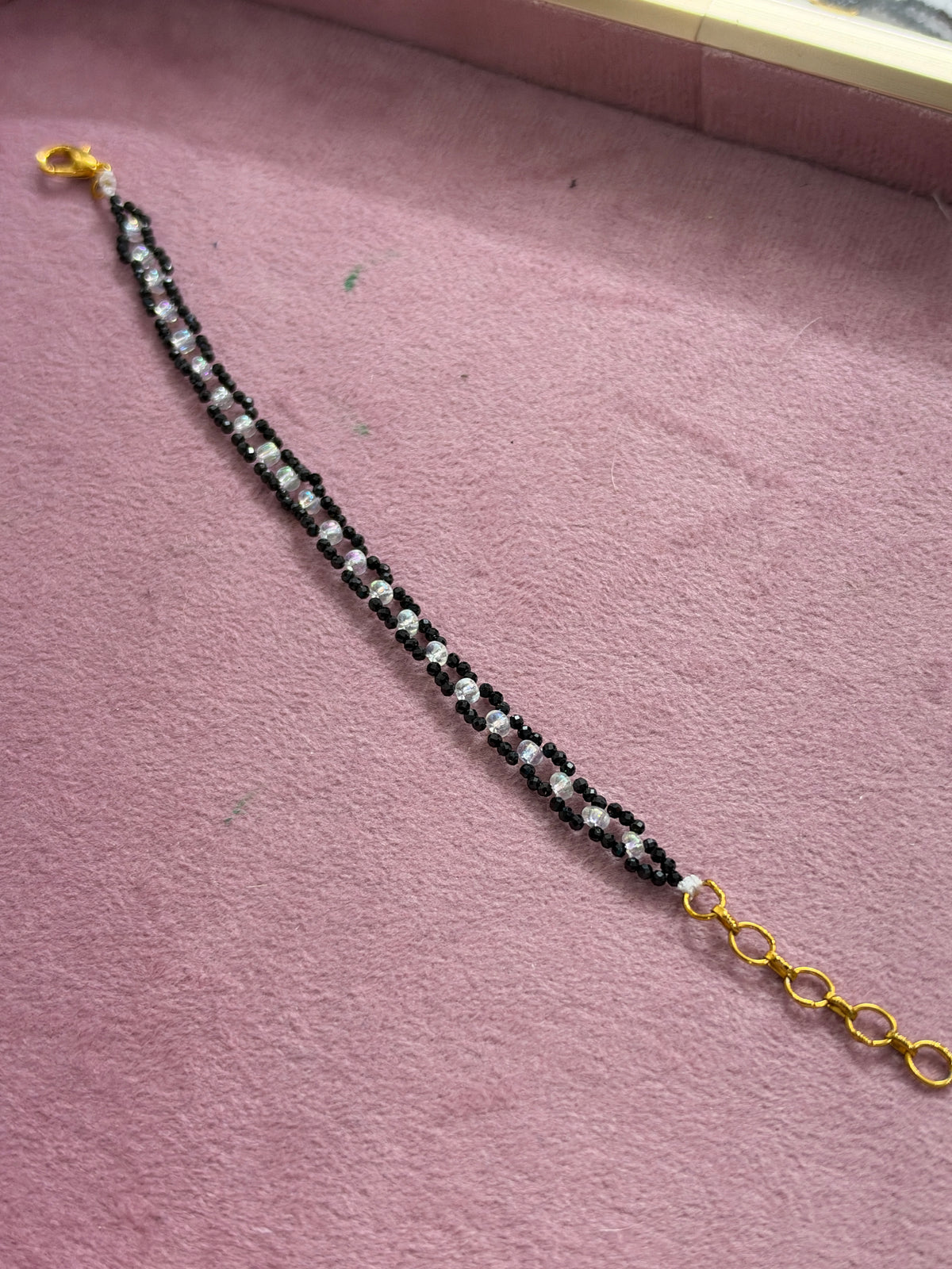 Br0012 crystal blackbeads chain bracelet with 5.5 inches