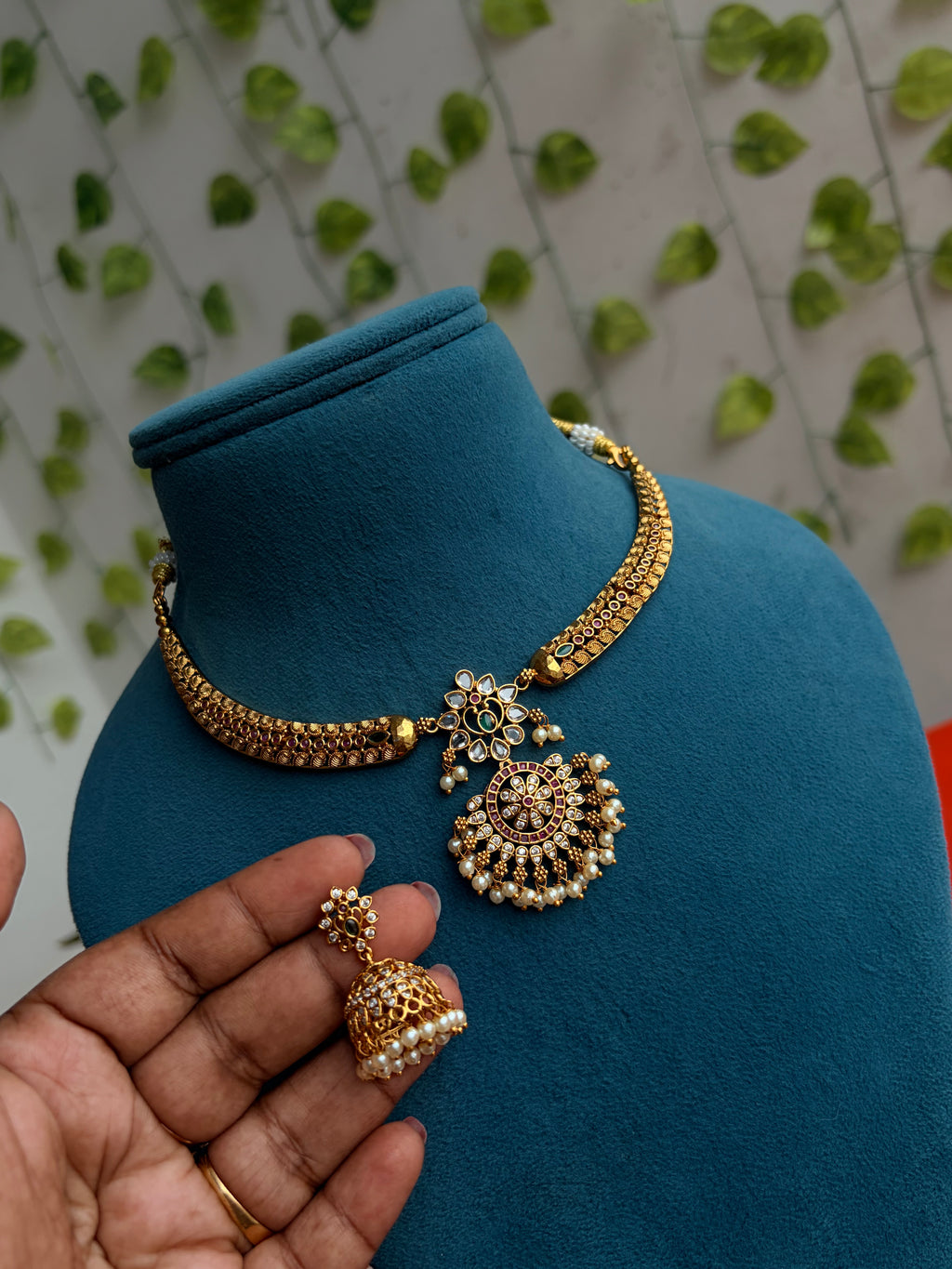 Ns897 multi stones Kante necksets with butta earrings