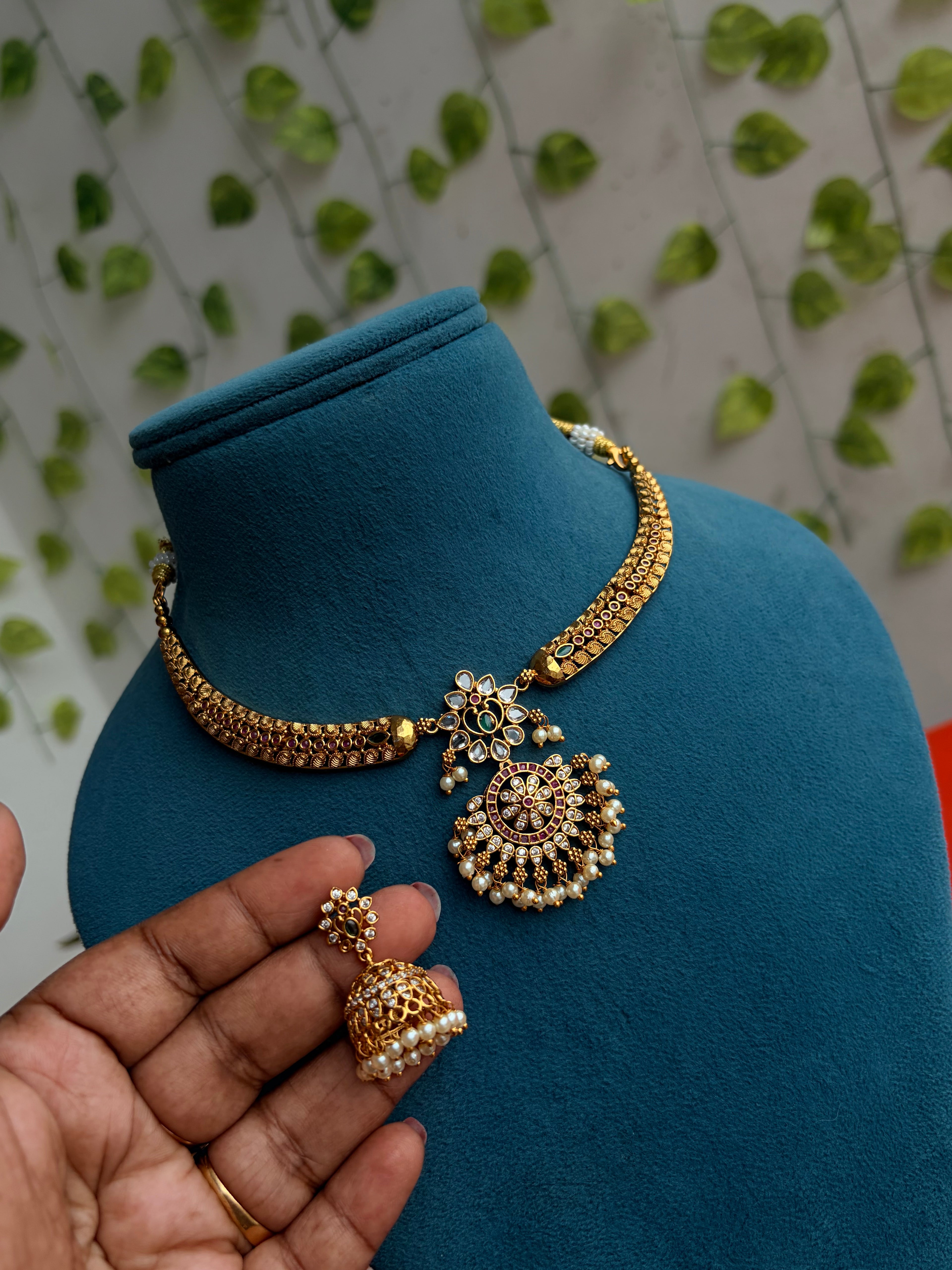 Ns897 multi stones Kante necksets with butta earrings