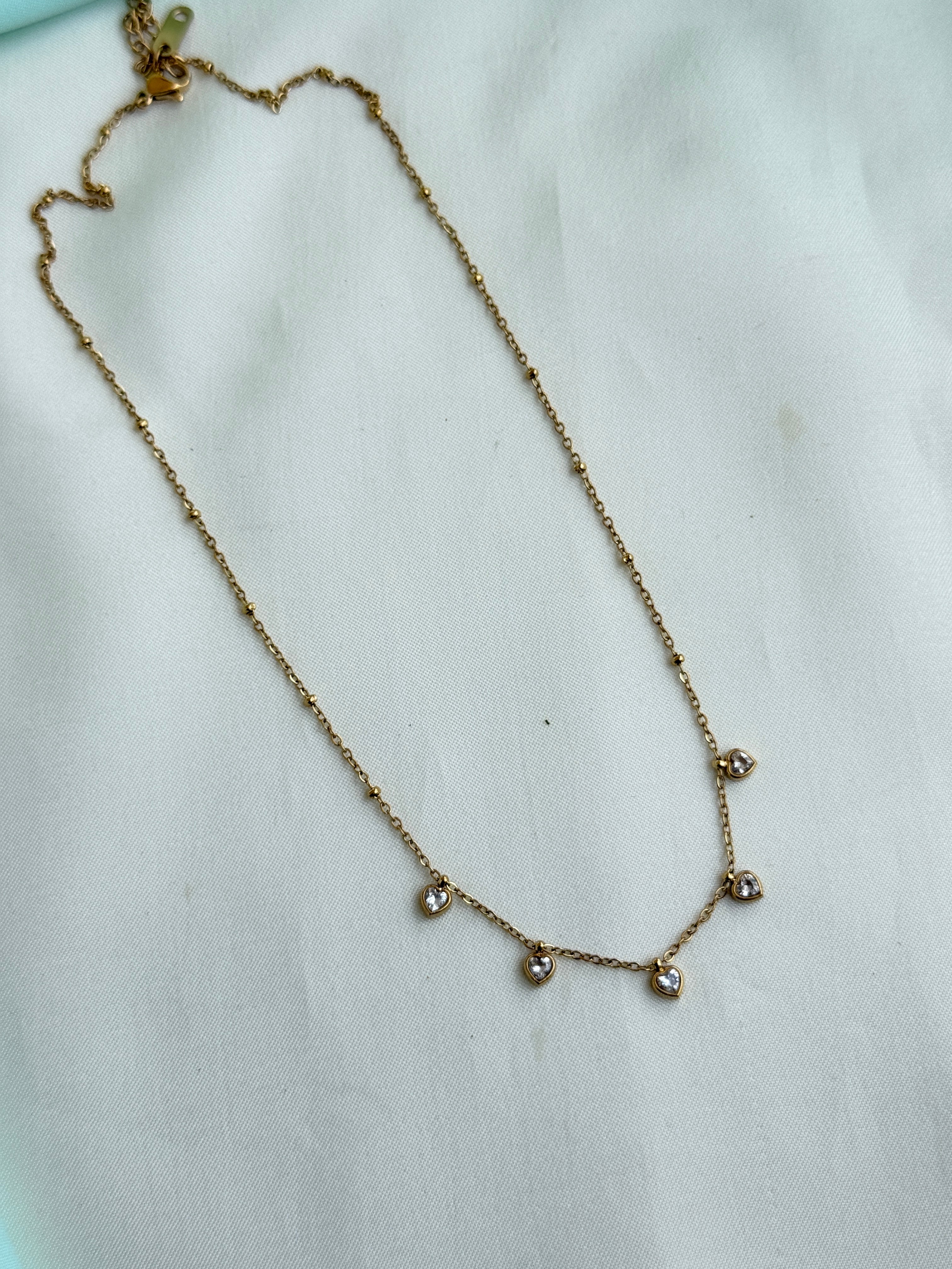Dc074 anti tarnish heart stones 18inches adjustable daily wear chains