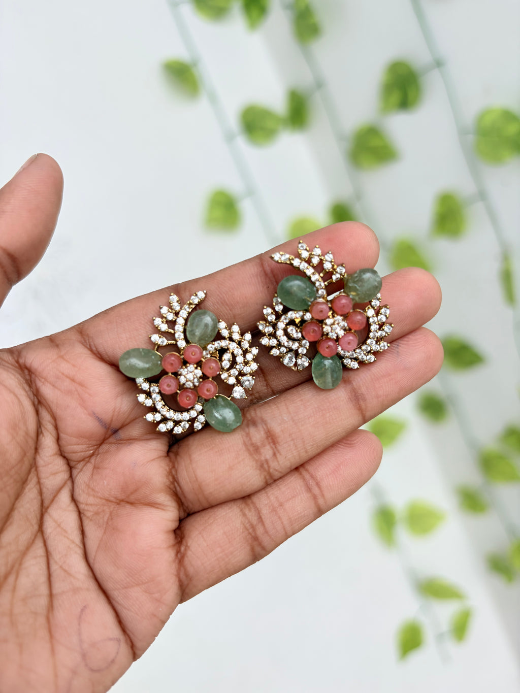 Rose and sage elegance flower design studs st194