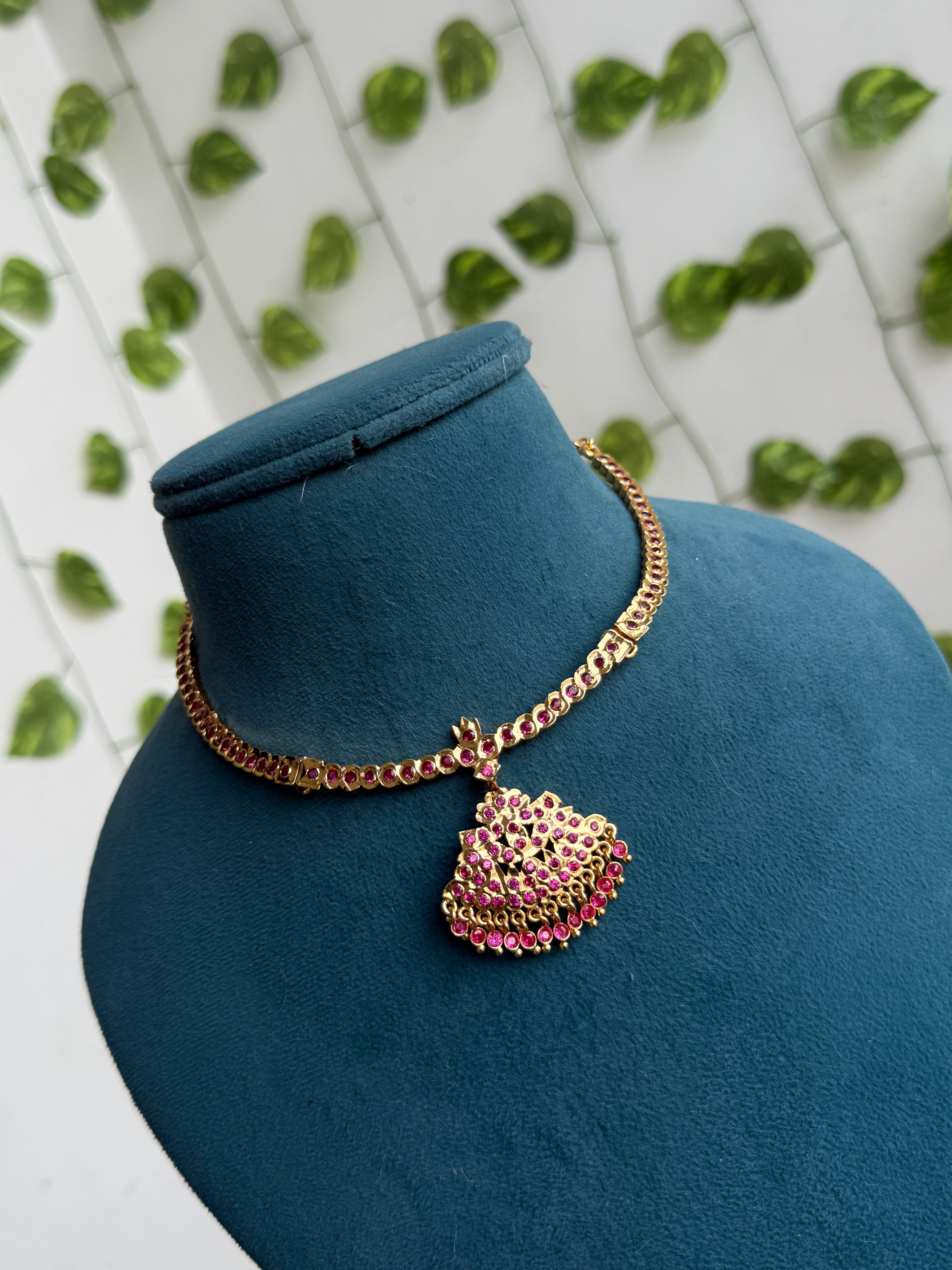 Ph392 panchaloham  polished kante neckset pink colour