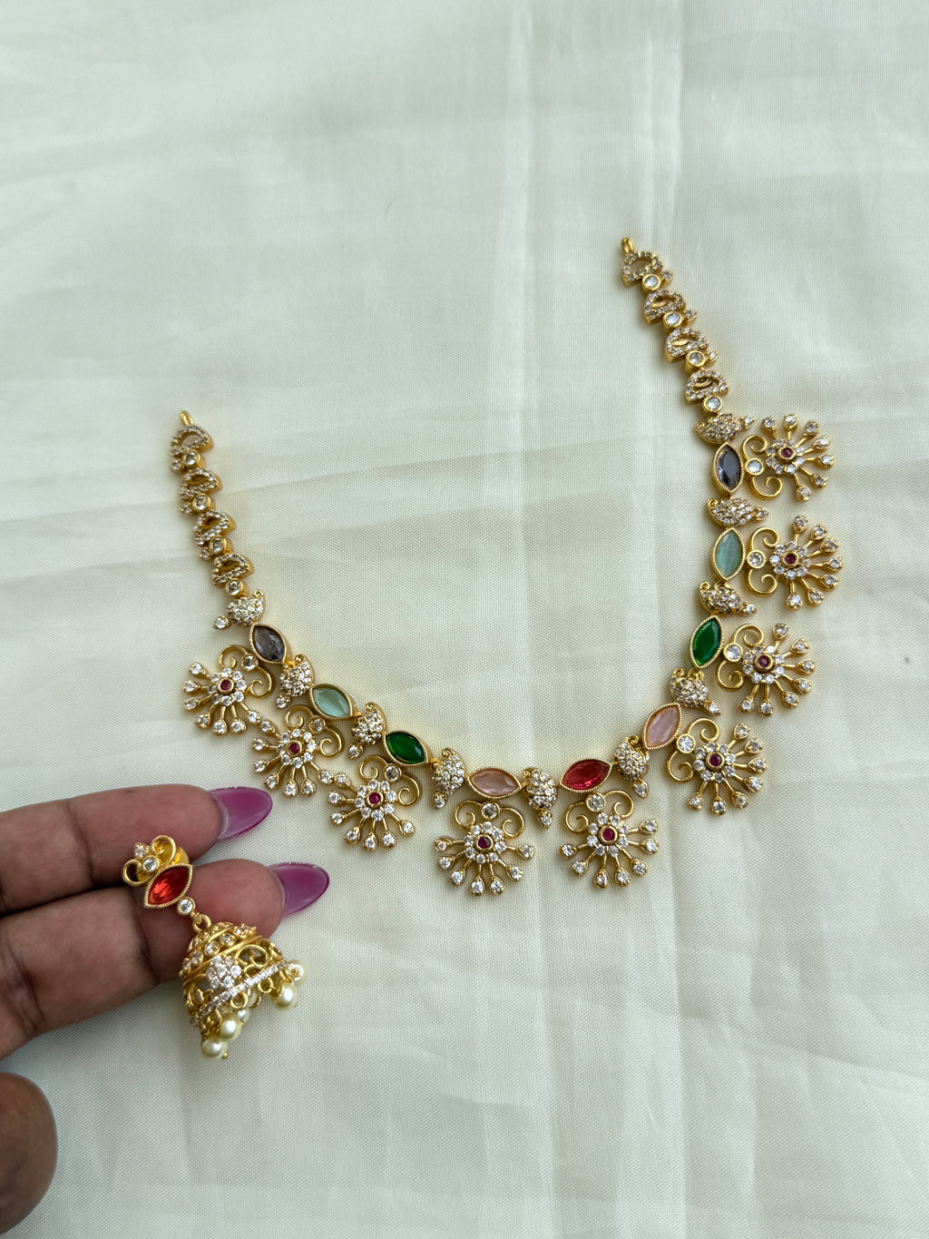 Ns209 cz multi neckset with butta Earrings