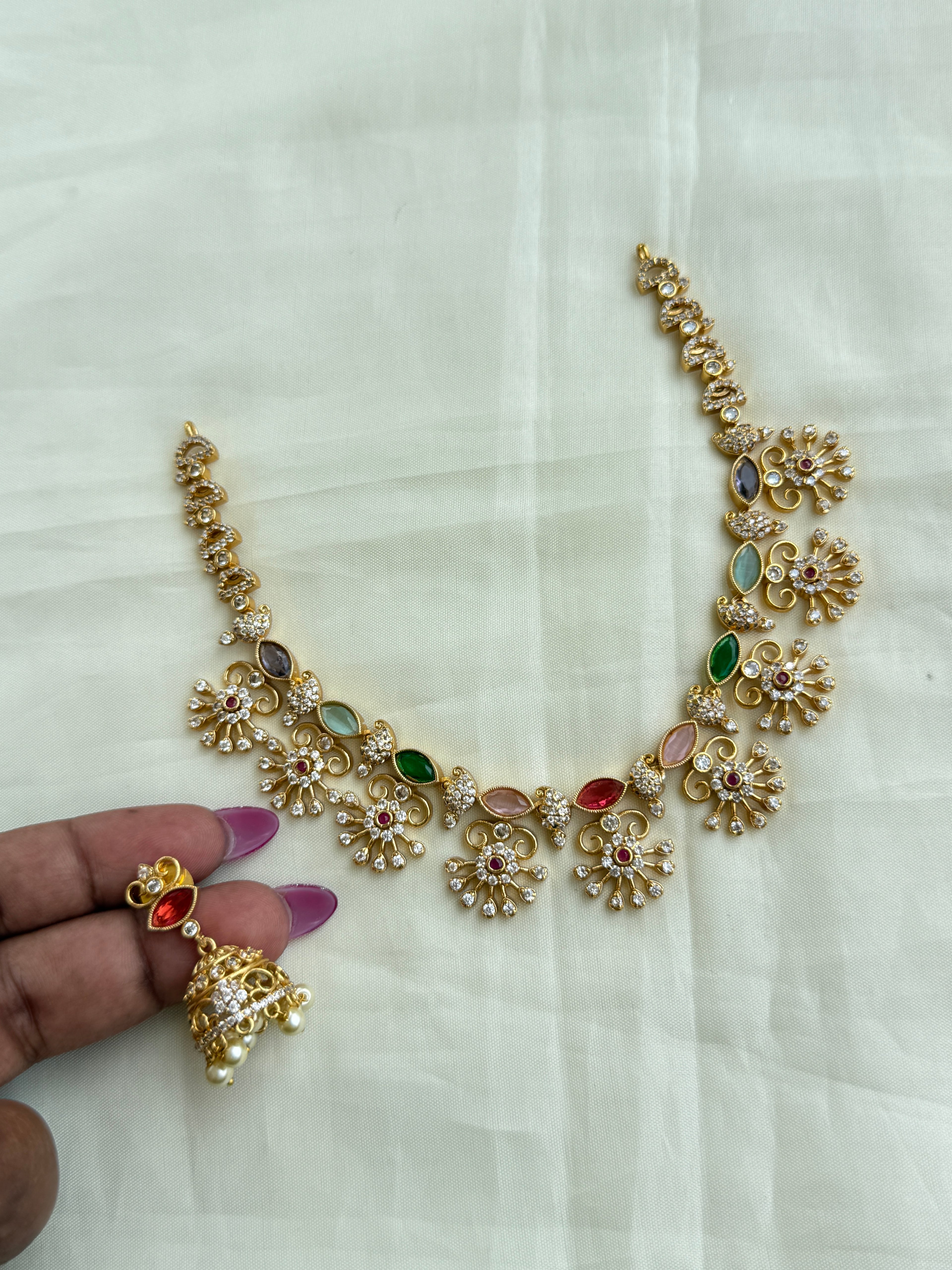 Ns209 cz multi neckset with butta Earrings