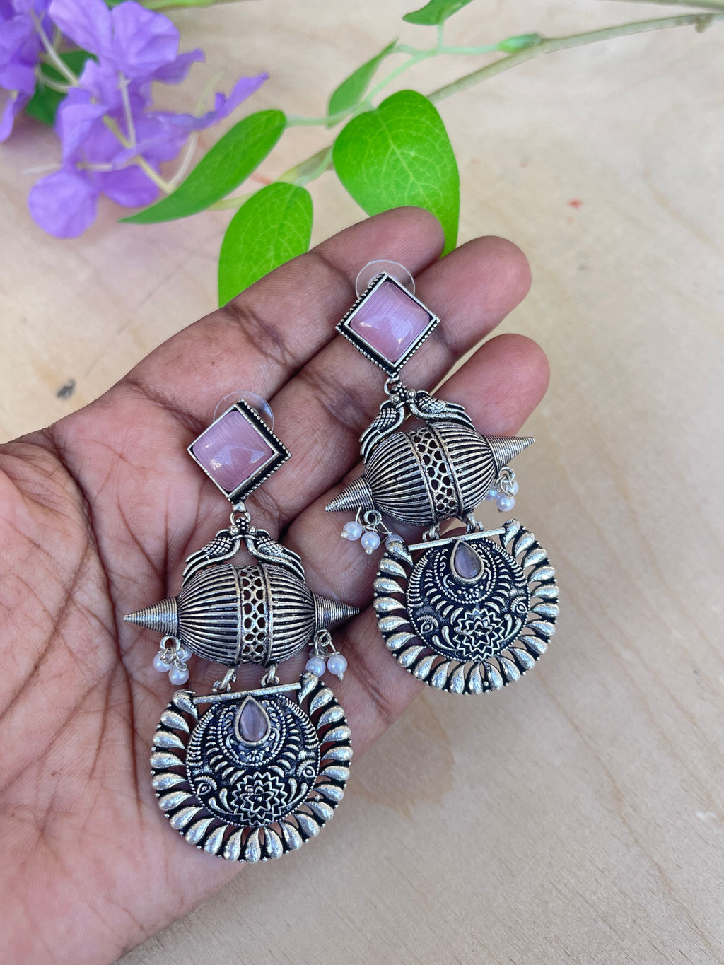 Square birds hanging lightweight oxidised earrings