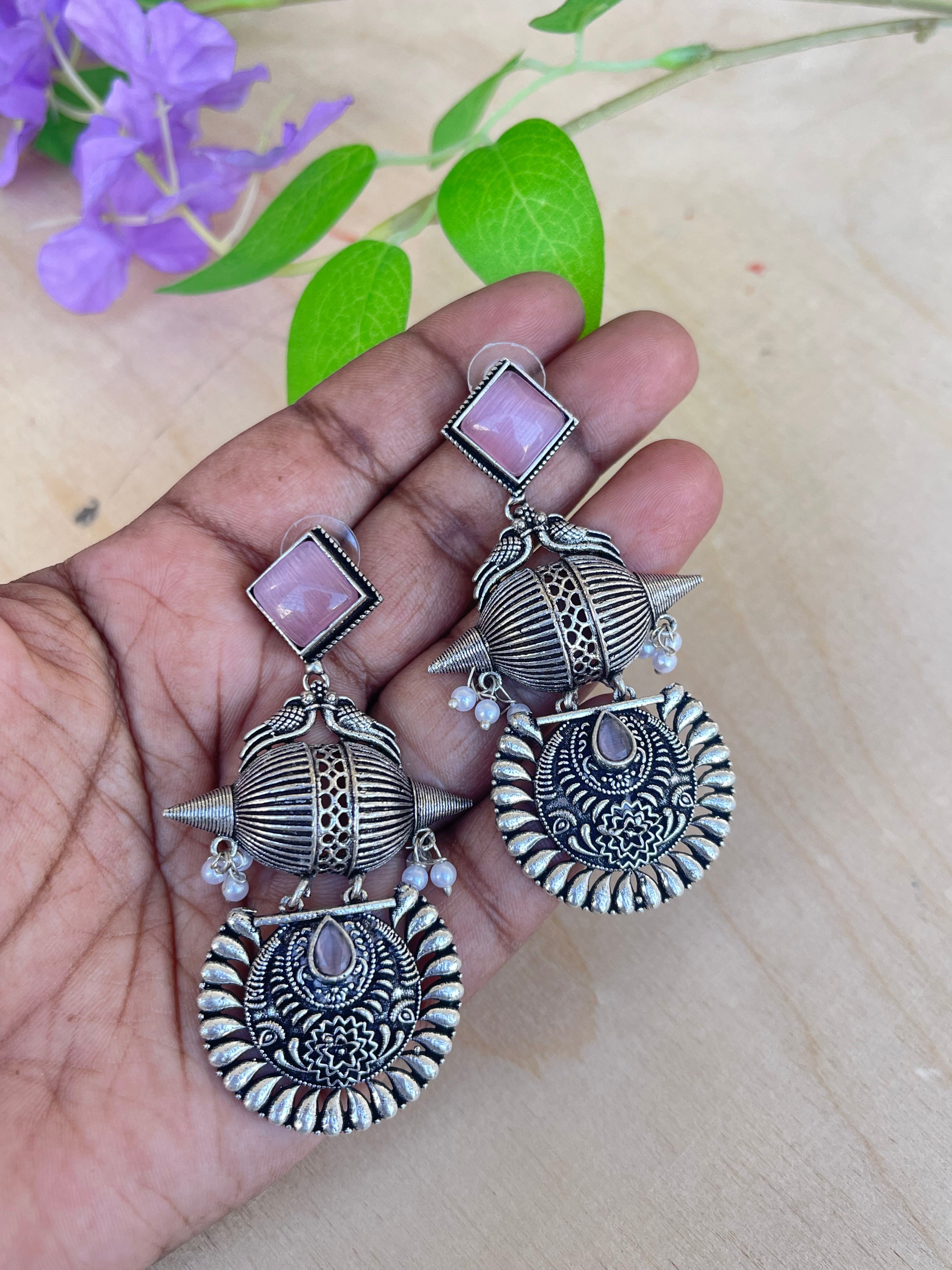 Square birds hanging lightweight oxidised earrings