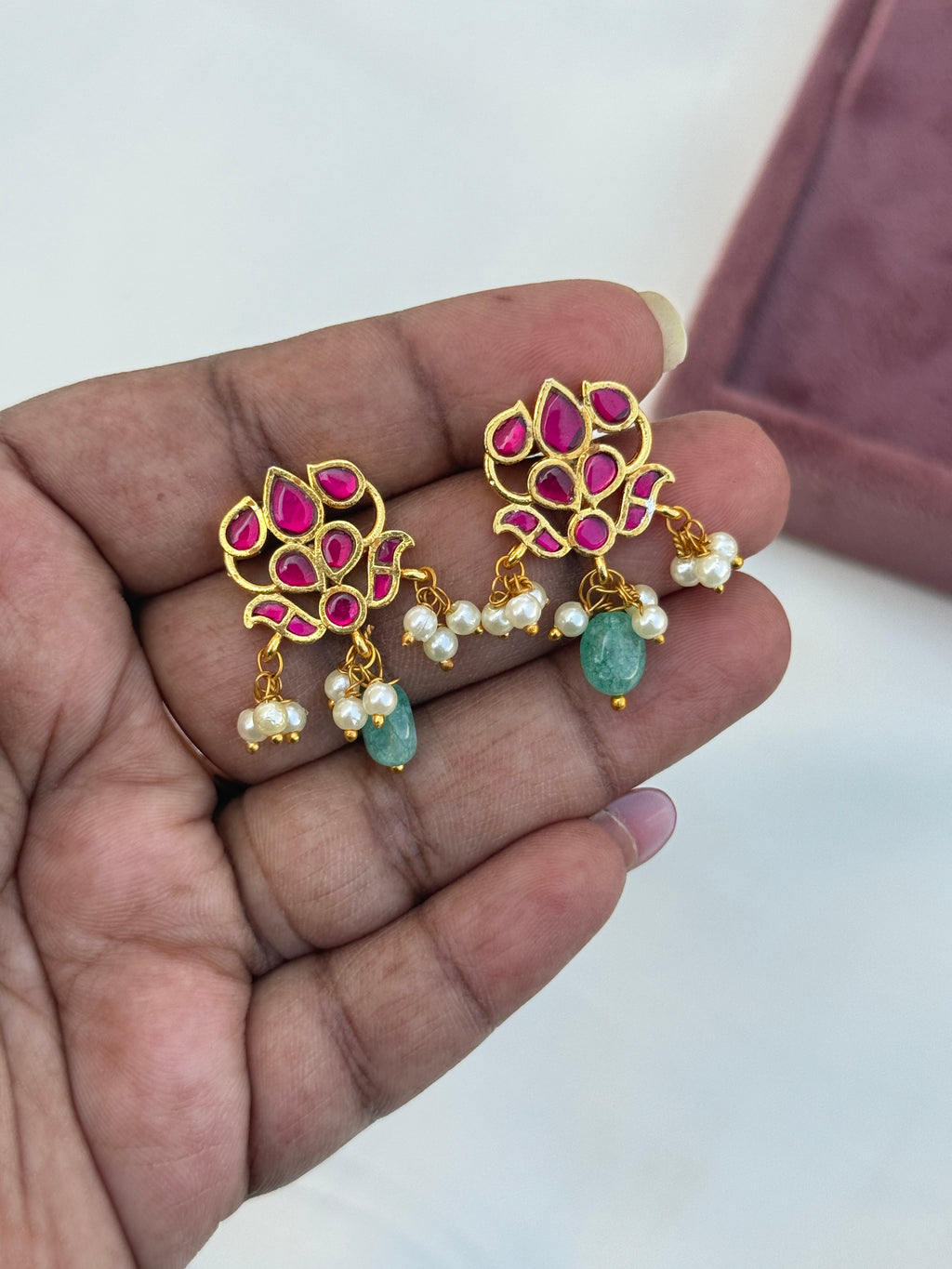 St032 jadau kundan lotus earrings